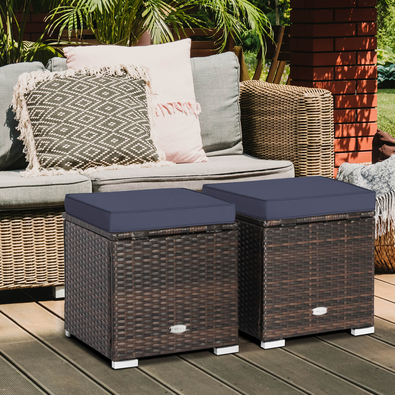 2 Pieces Patio Ottoman with Hidden Storage Space-Black
