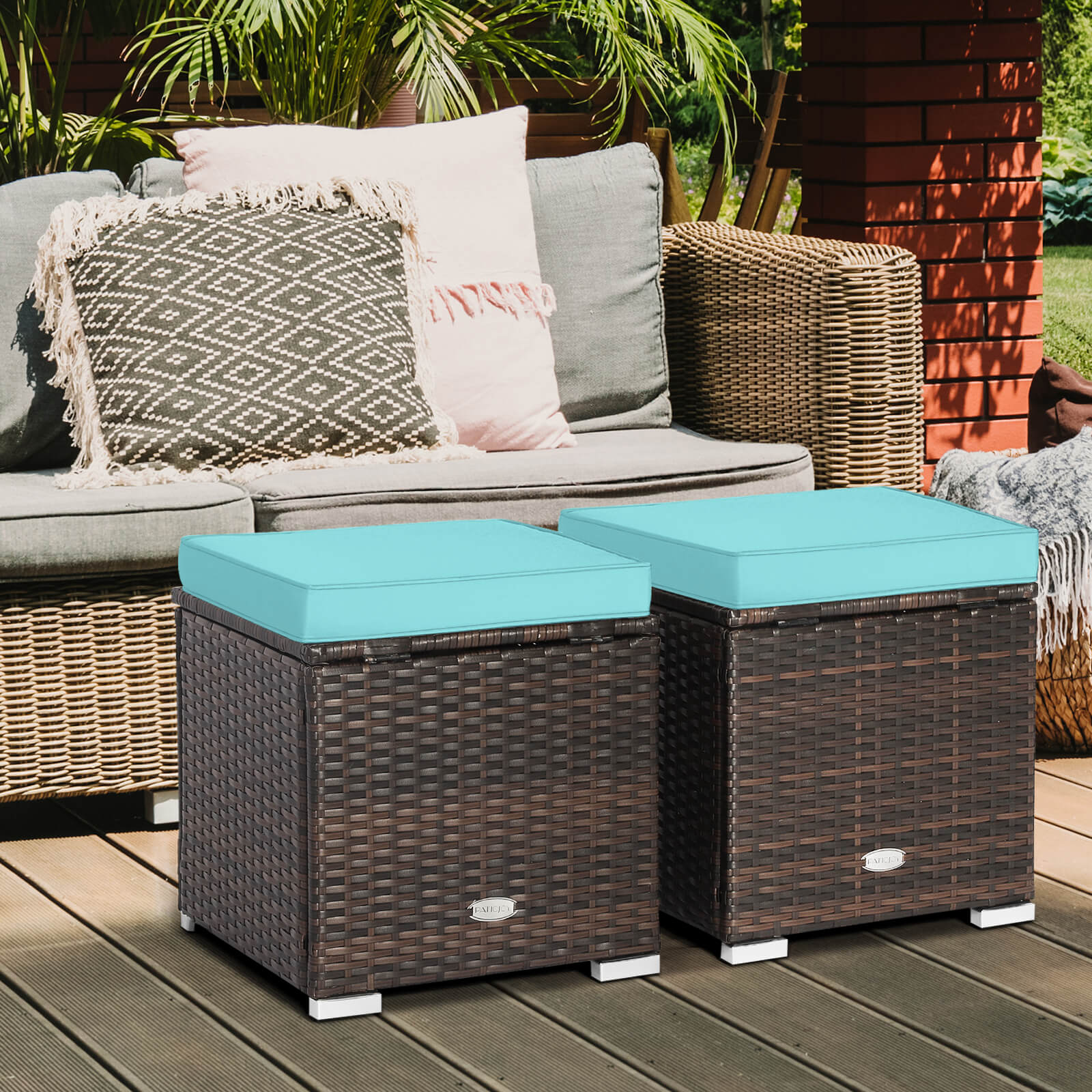 2 Pieces Patio Ottoman with Hidden Storage Space-Black