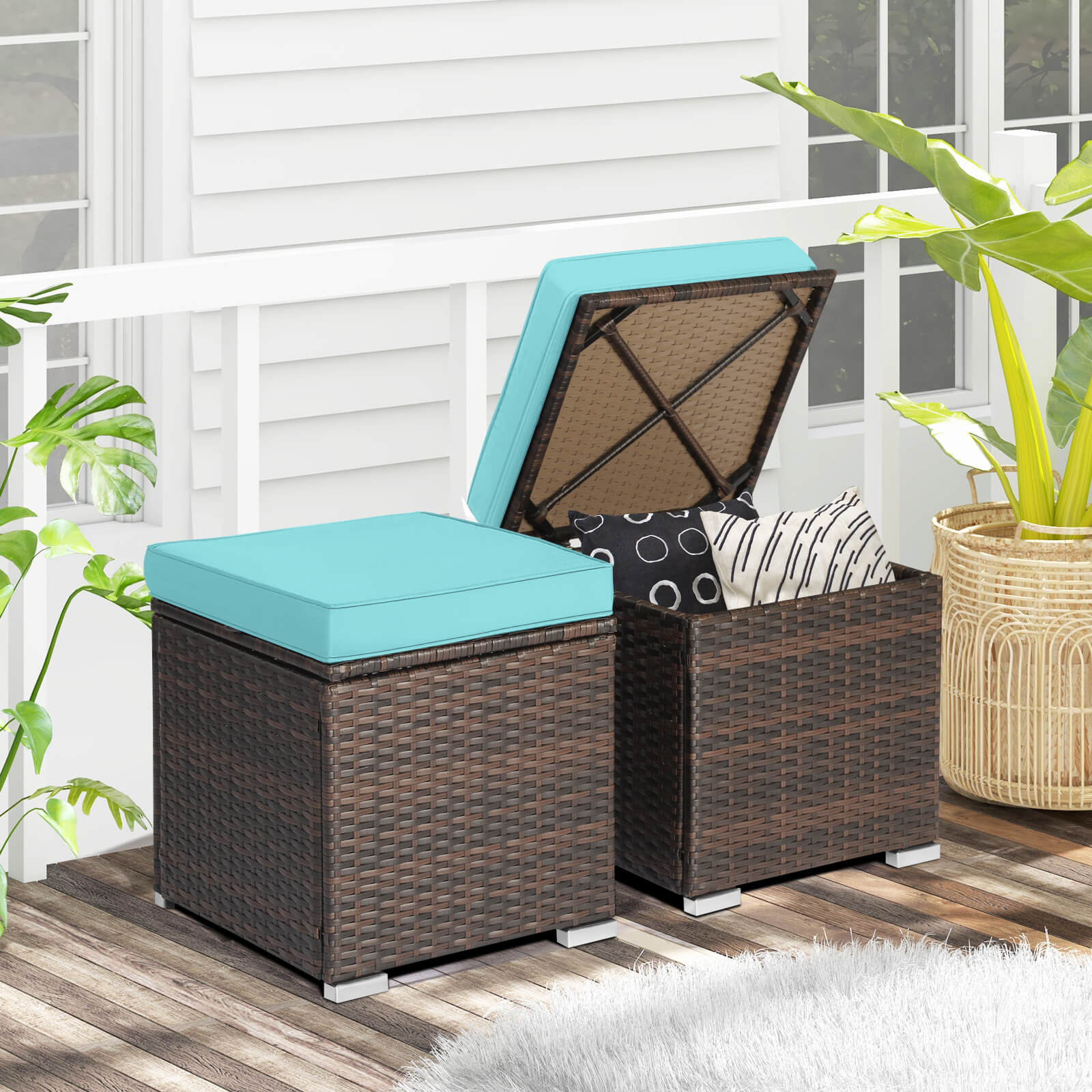 2 Pieces Patio Ottoman with Hidden Storage Space-Black