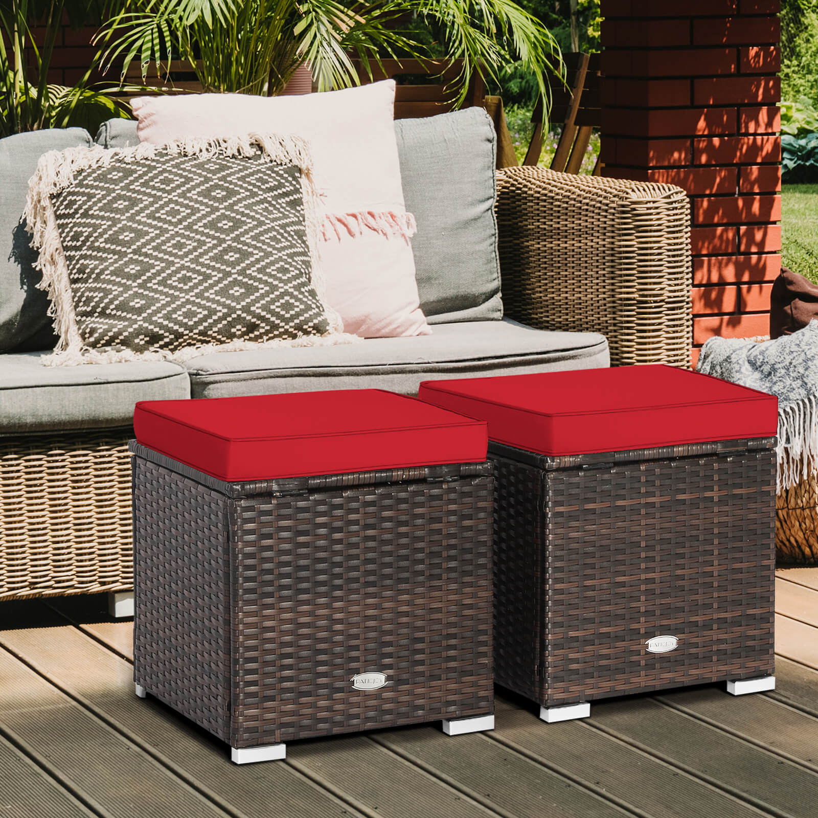 2 Pieces Patio Ottoman with Hidden Storage Space-Black