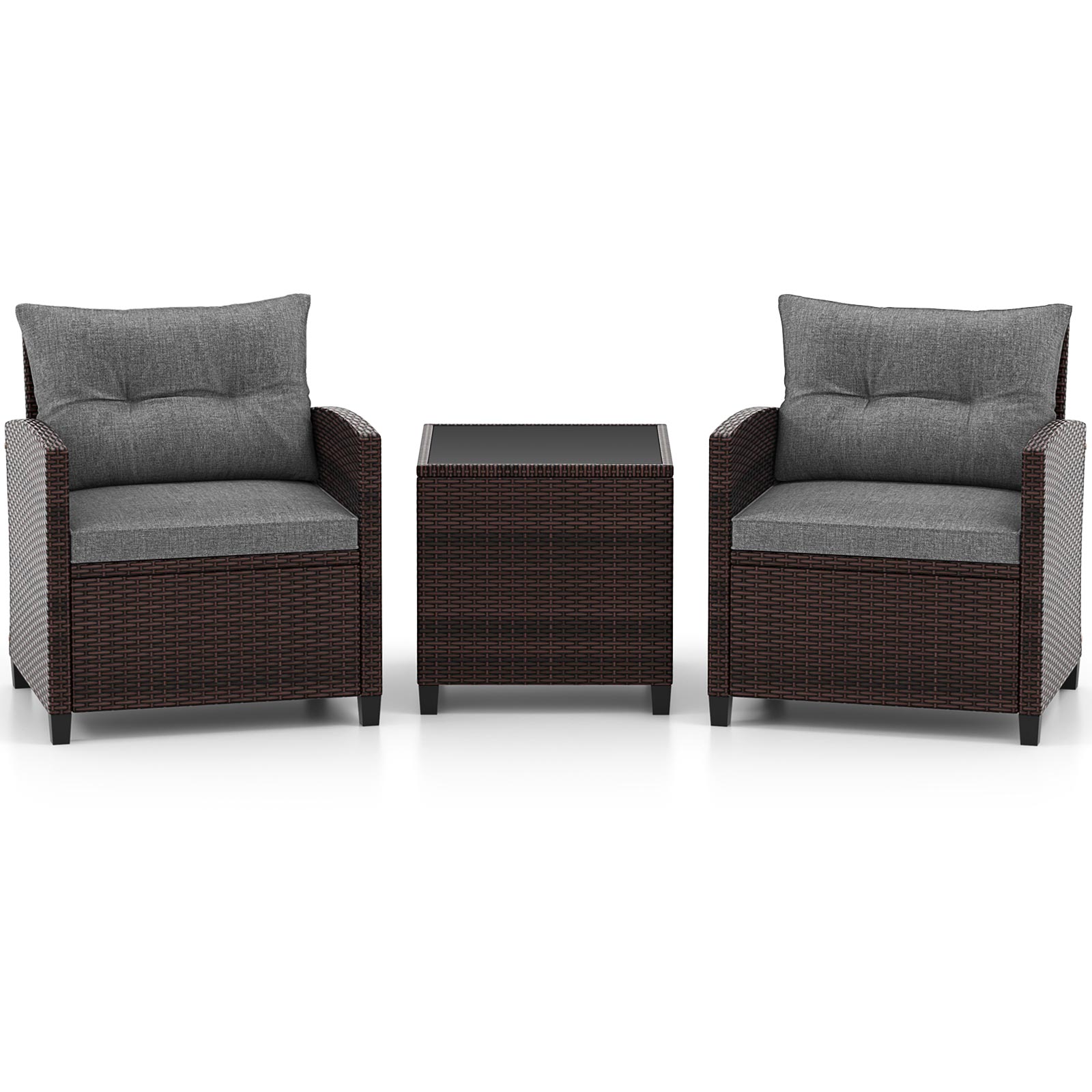 3 Pieces Patio Rattan Furniture Set with 4 Removable Cushions