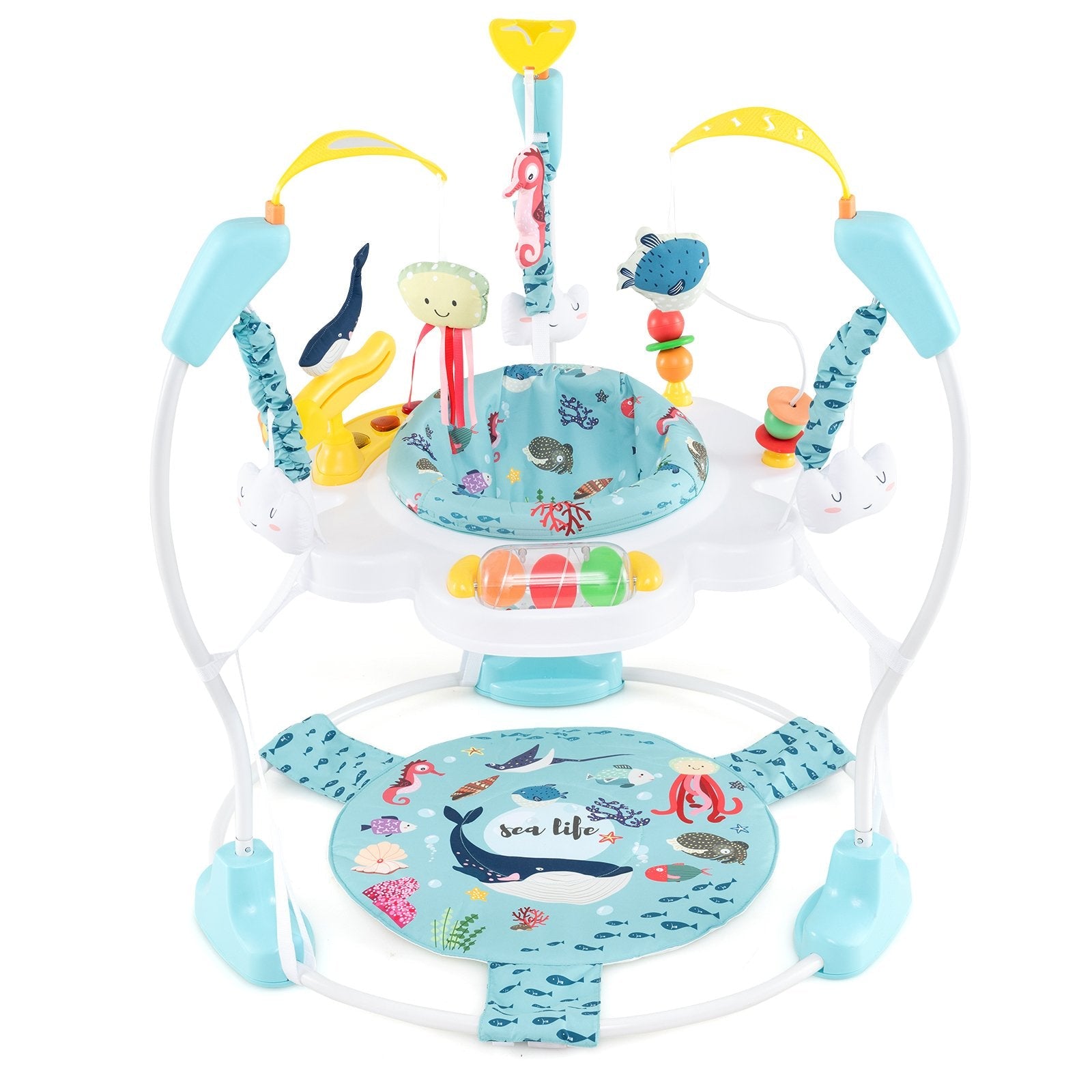 Baby Activity Center Height Adjustable Baby Bouncing Saucer with Interactive Toys-Blue