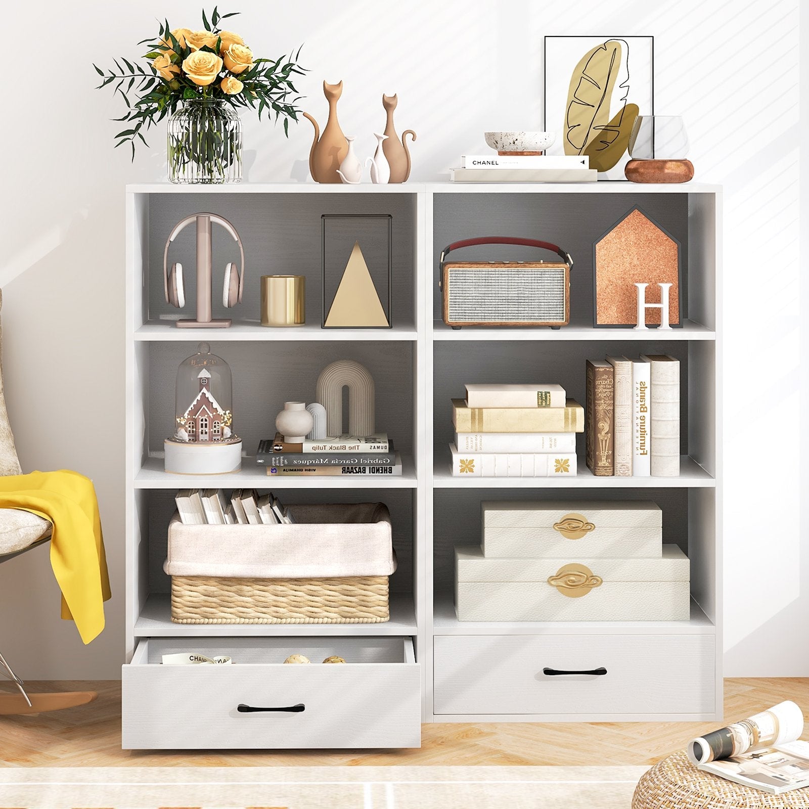 48 Inch Tall 4 Tiers Wood Bookcase with Drawer-Black