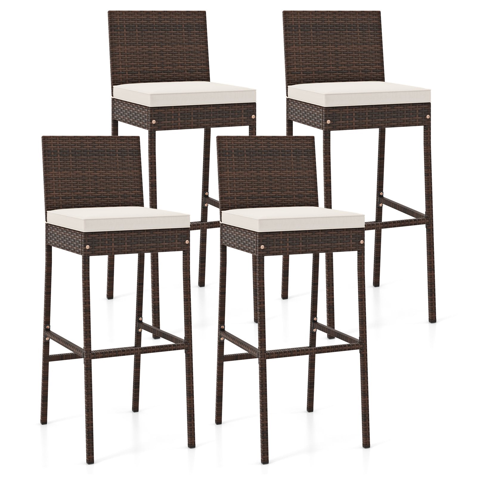 2 Pieces Patio Cushioned Wicker Barstools with Cozy Footrest-Set of 2