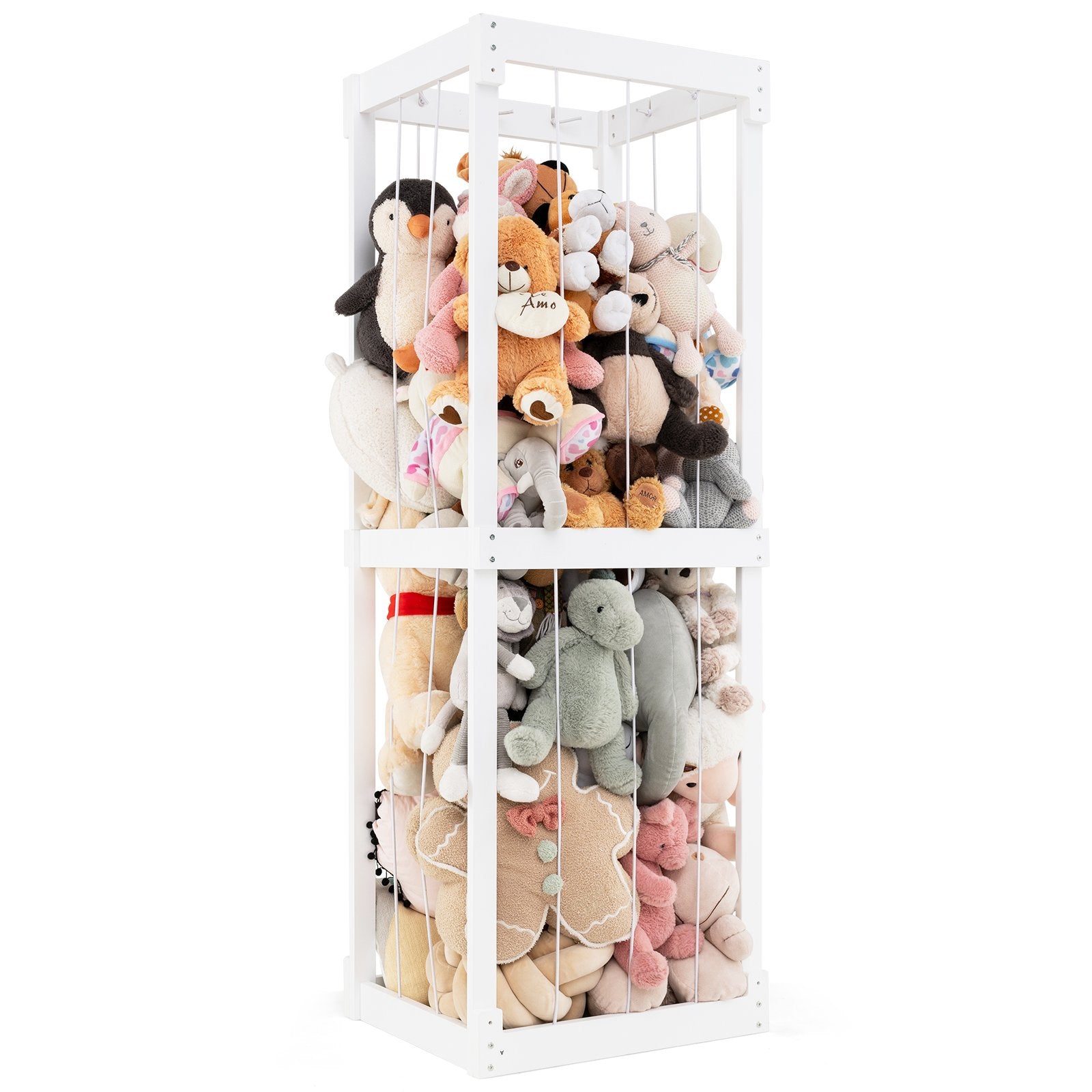 300L Large Stuffed Animal Storage with Open Top and Elastic Cords-White