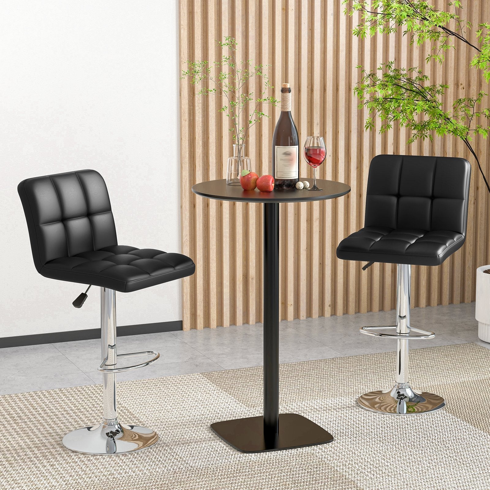 Modern Bat Stools Set of 2 with Back and Heavy-duty Metal Base and Footrest-Black