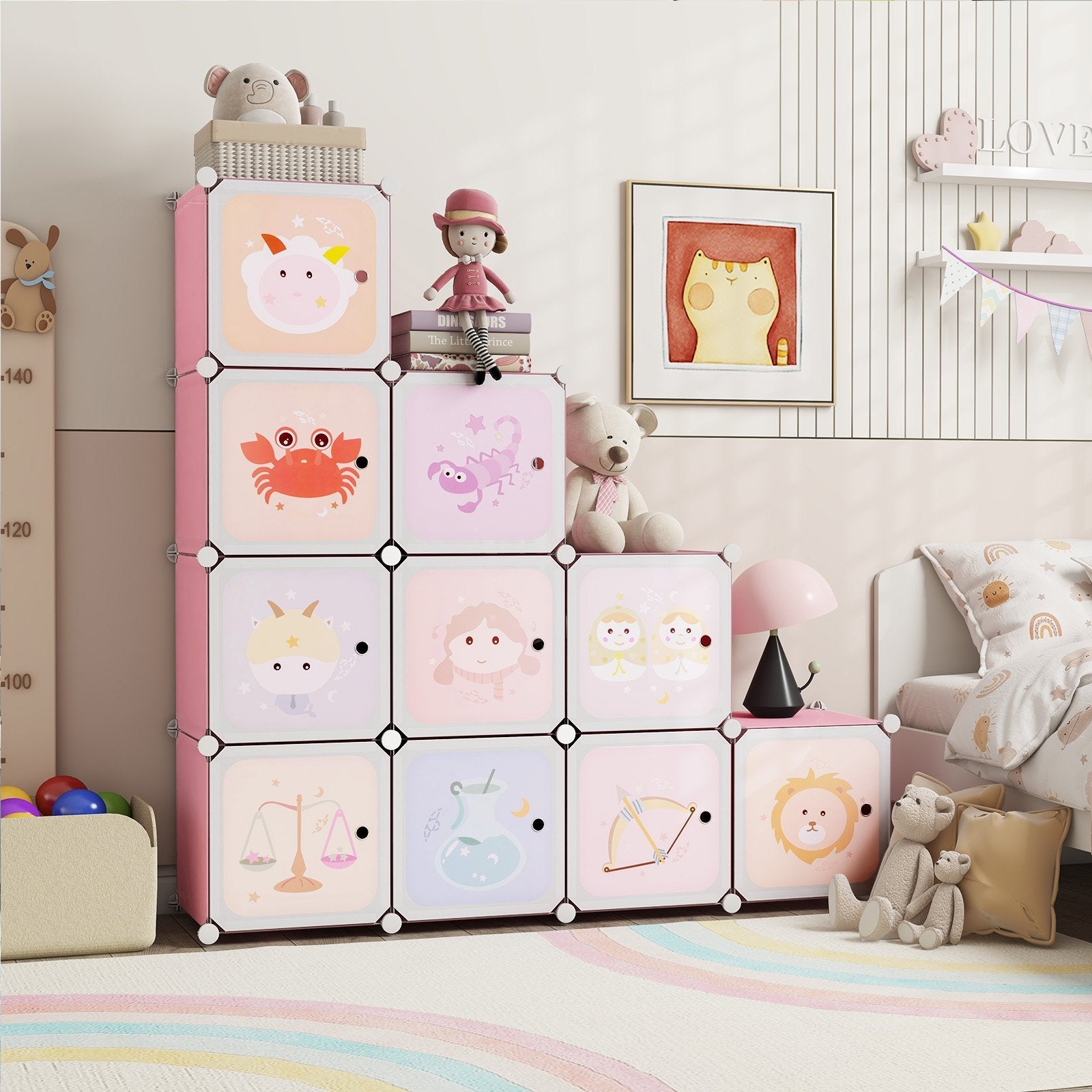 12 Cube Kids Wardrobe Closet with Hanging Section and Doors-Blue