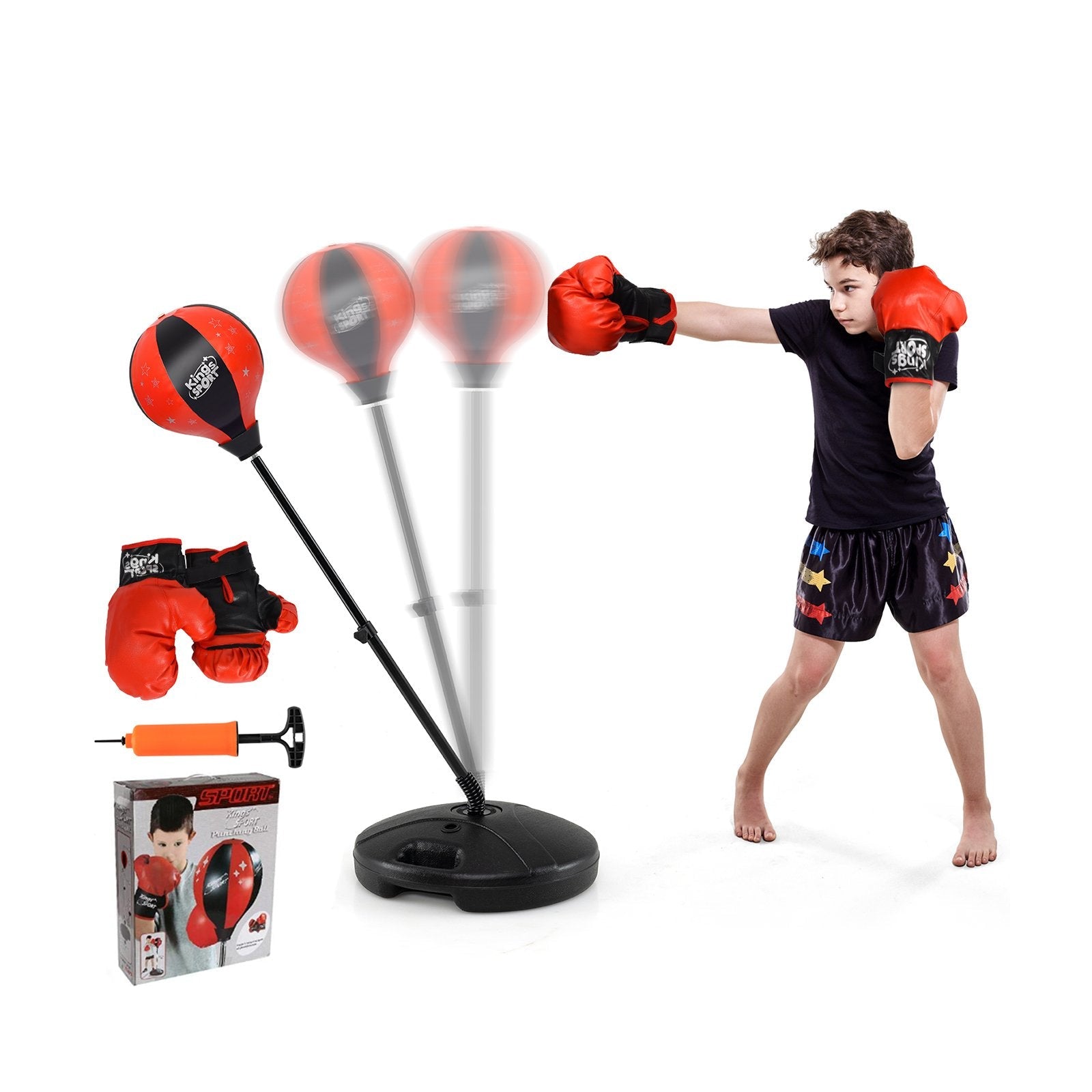 Kids Adjustable Stand Punching Bag Toy Set with Boxing Glove-Black & Red