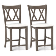 Set of 2 Bar Stools with Cross Back and Linen Fabric Upholstered Seat-Beige