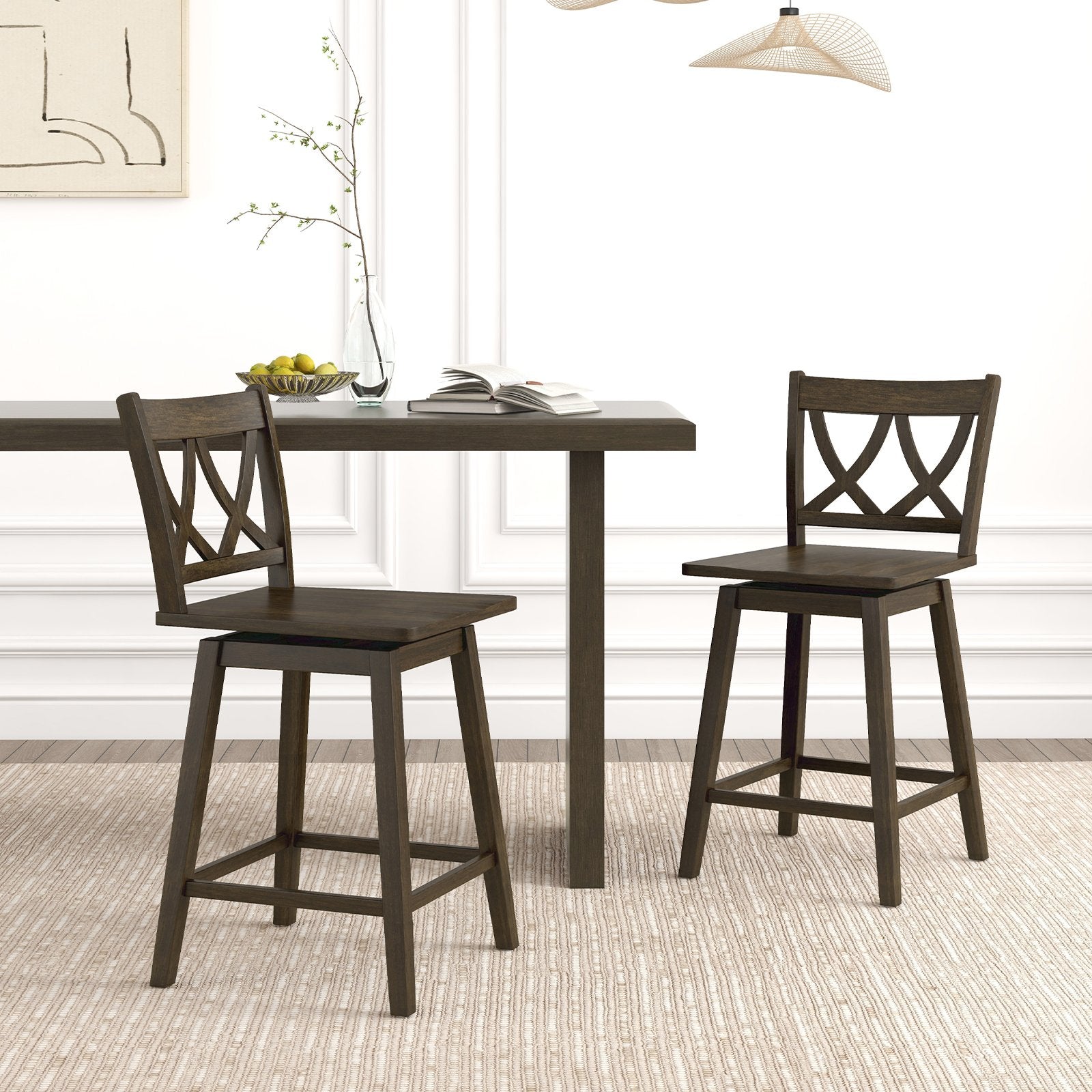 24/29 Inch Bar Stool Set of 2 Wooden Bar Chairs with Rubber Wood Frame-29 inches
