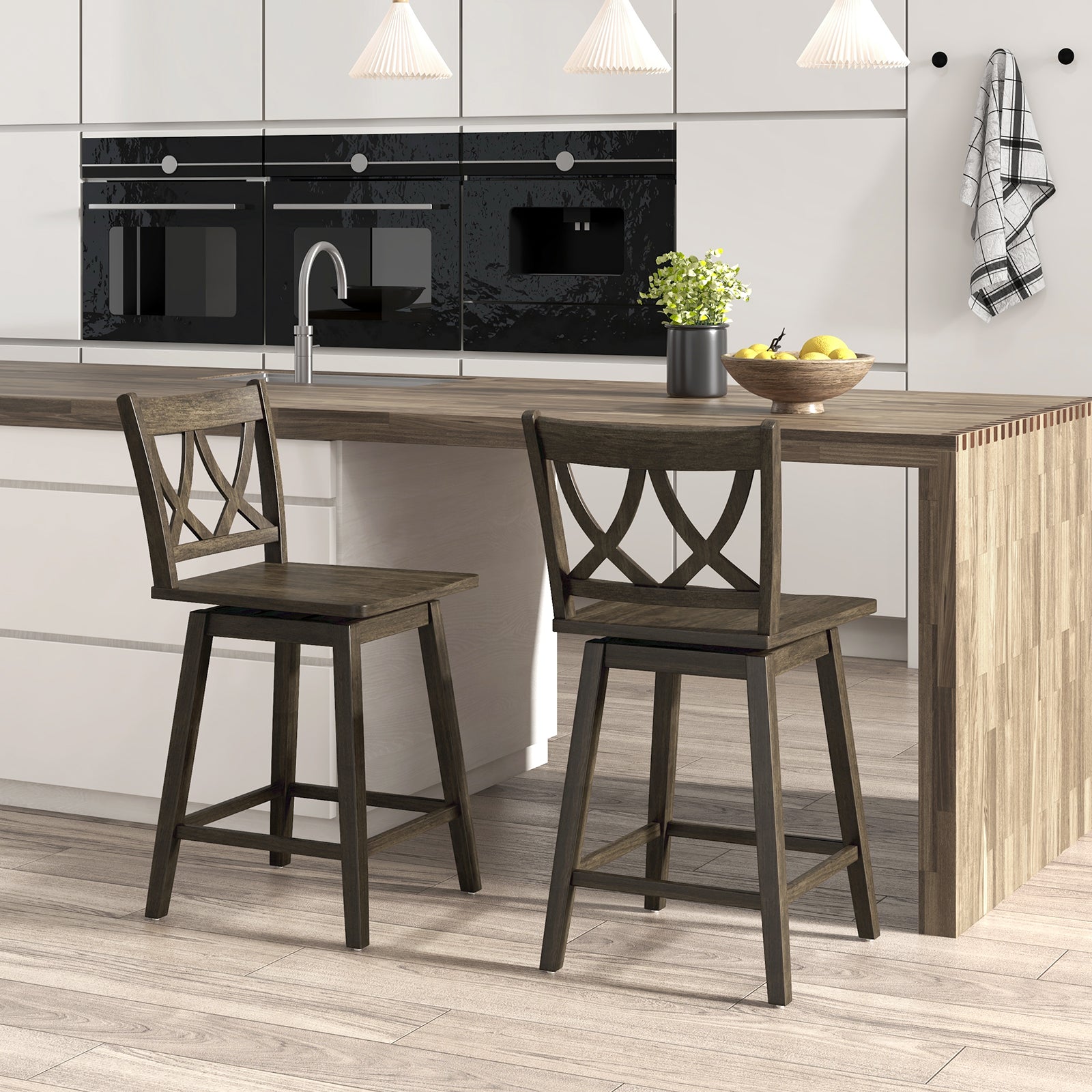 24/29 Inch Bar Stool Set of 2 Wooden Bar Chairs with Rubber Wood Frame-29 inches