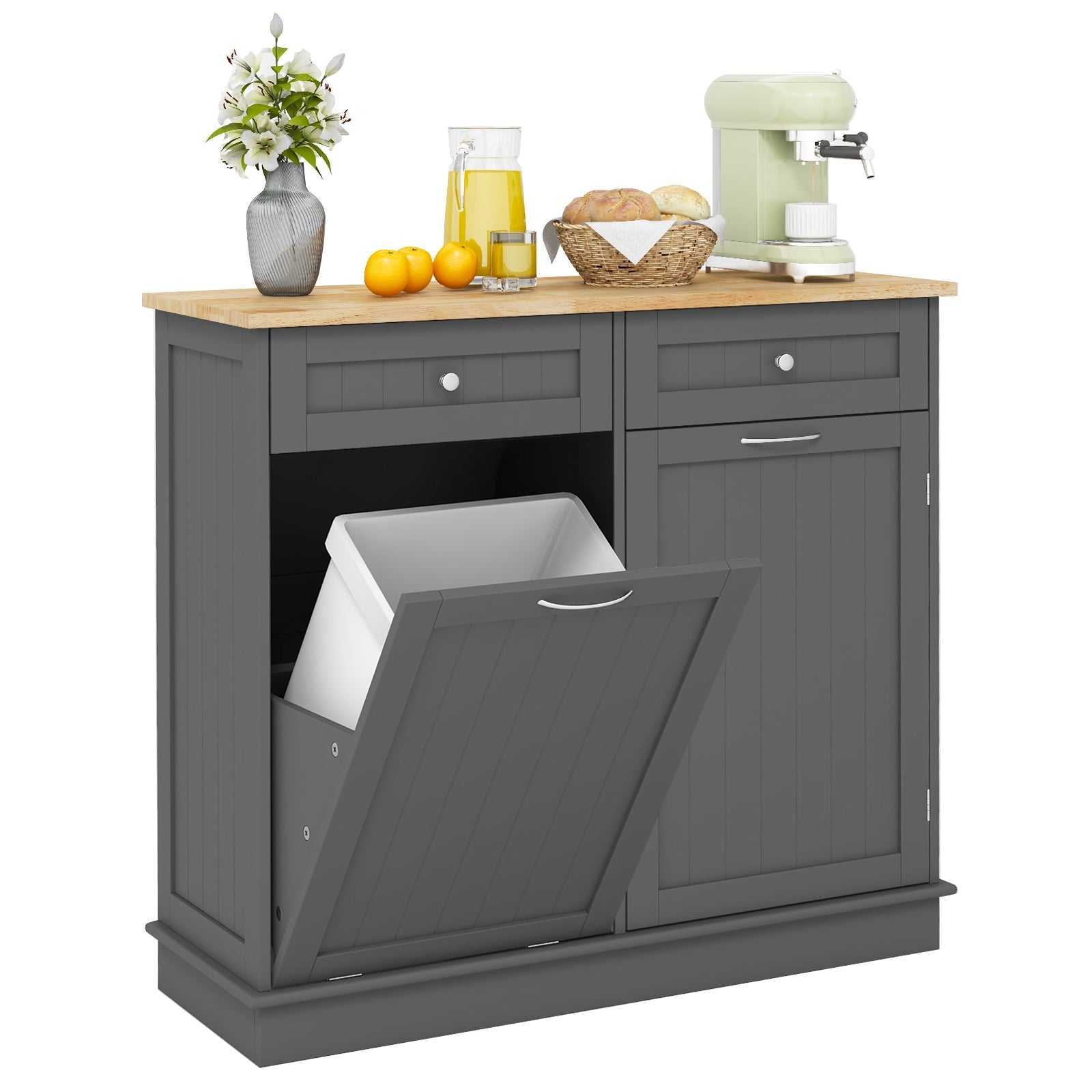 Kitchen Tilt Out Trash Cabinet with 2 Drawers and Adjustable Shelf-Black
