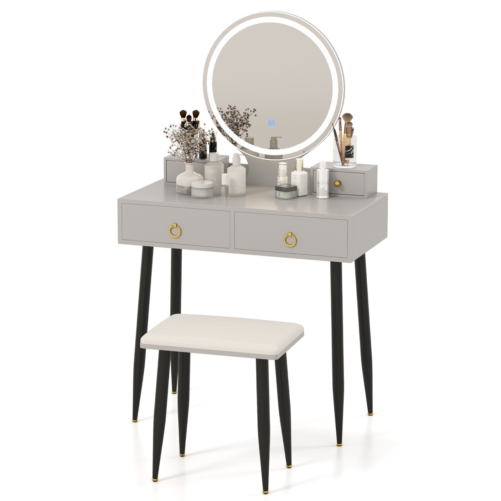 Vanity Table Set with Mirror-Gray