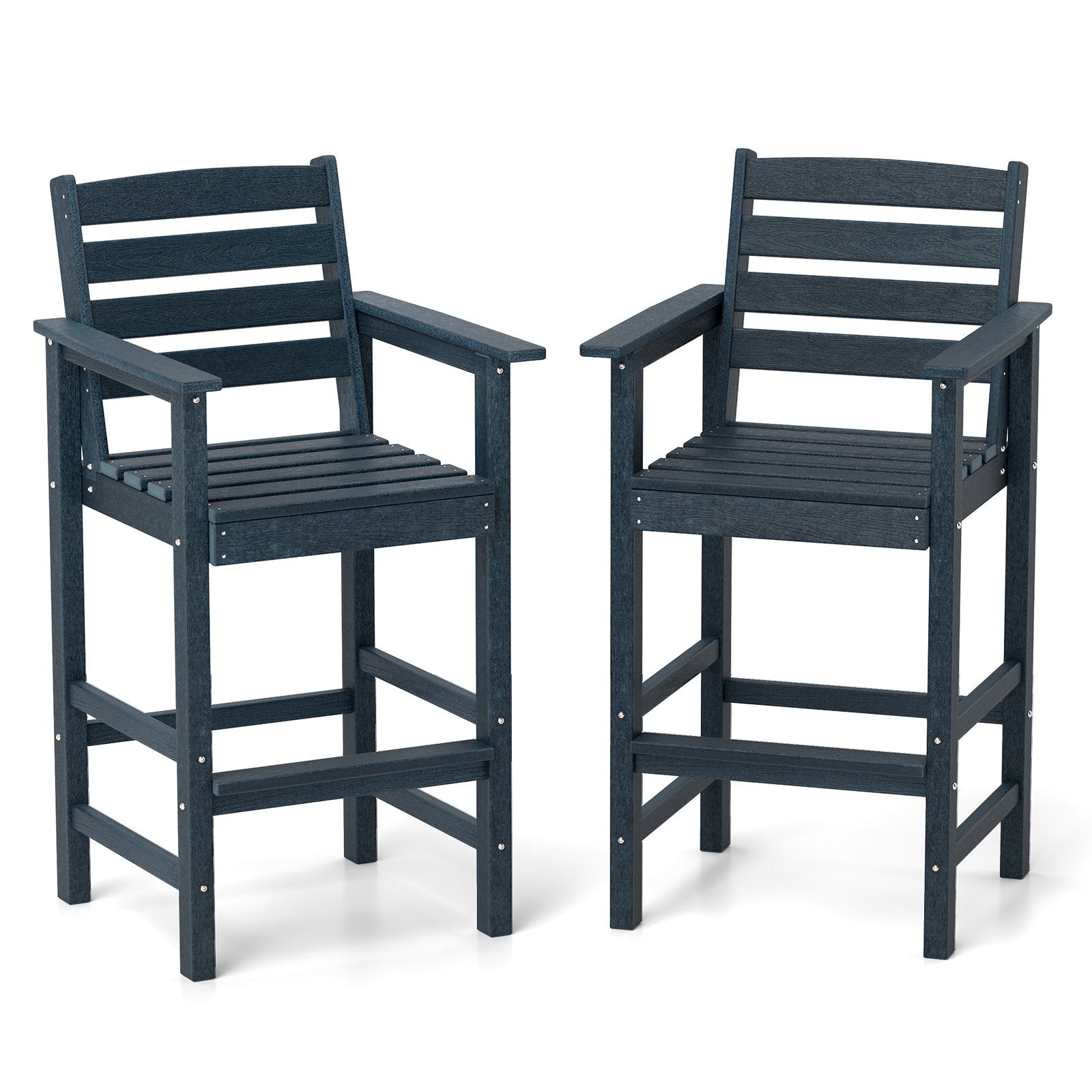 Patio HDPE Adirondack Bar Chairs Set of 2 with Wide Armrests-Black