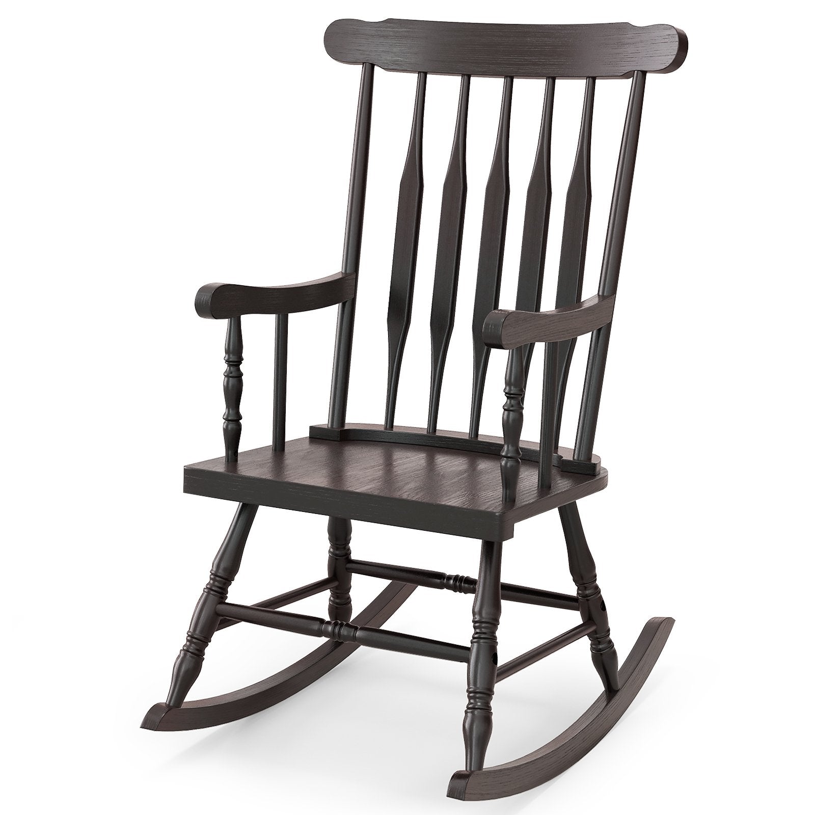 Solid Wood Porch Glossy Finish Rocking Chair-Black