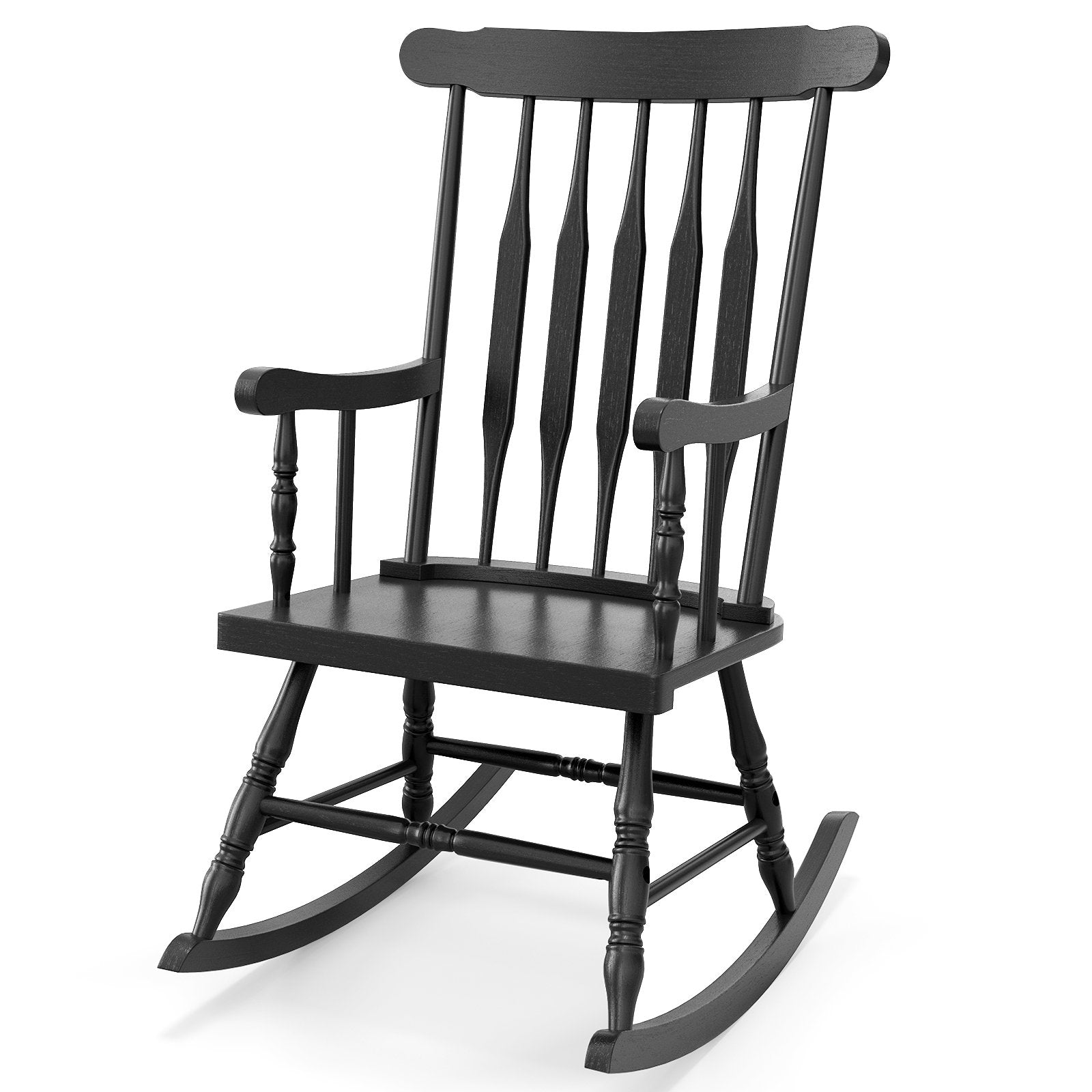 Solid Wood Porch Glossy Finish Rocking Chair-Black