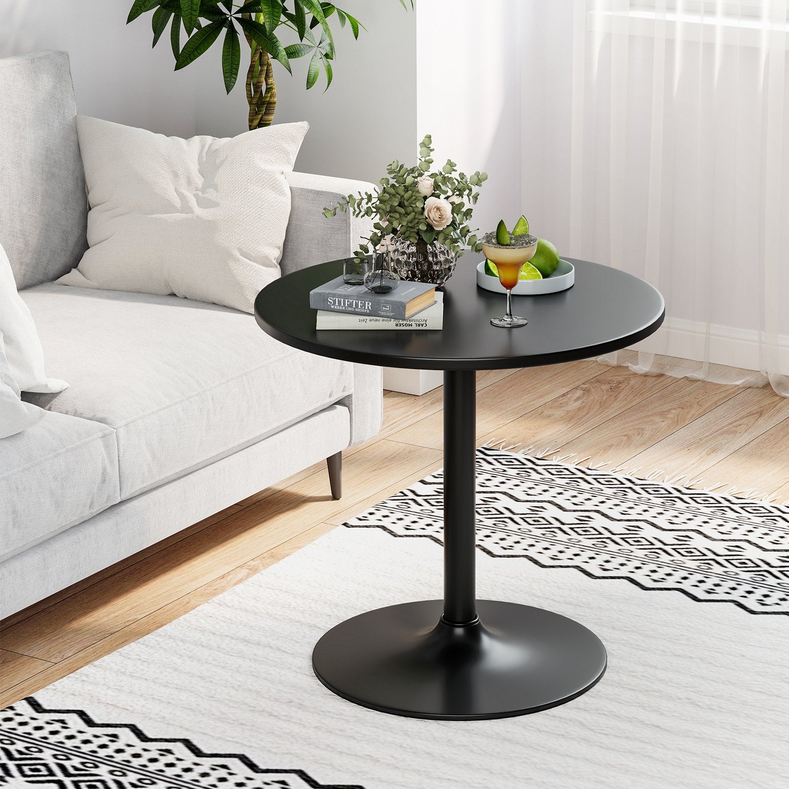 24 Inch Modern Style Round Cocktail Table with Metal Base and MDF Top-1 piece