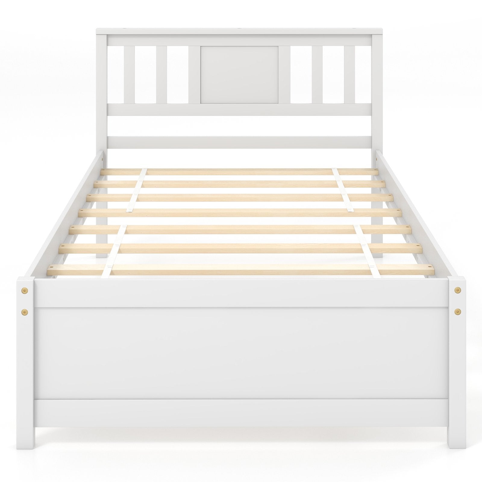 Wooden Platform Bed with Headboard and Wood Slat Support White-Twin Size