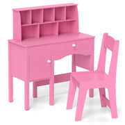 Kids Study Desk and Chair Set with Chair Hutch and Storage Cabinet for 3+ Years Old-Pink