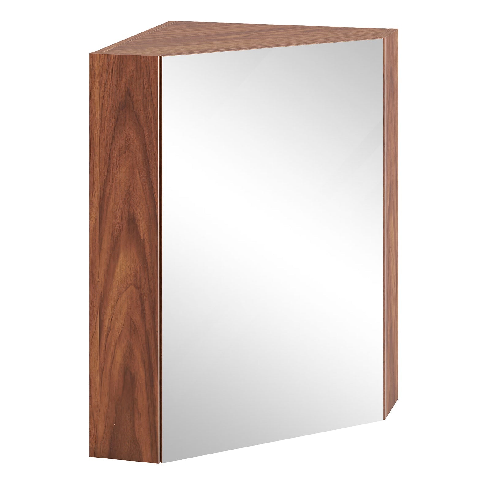 Corner Medicine Cabinet with Mirror with Open Mirror Door and Adjustable Shelf-Brown