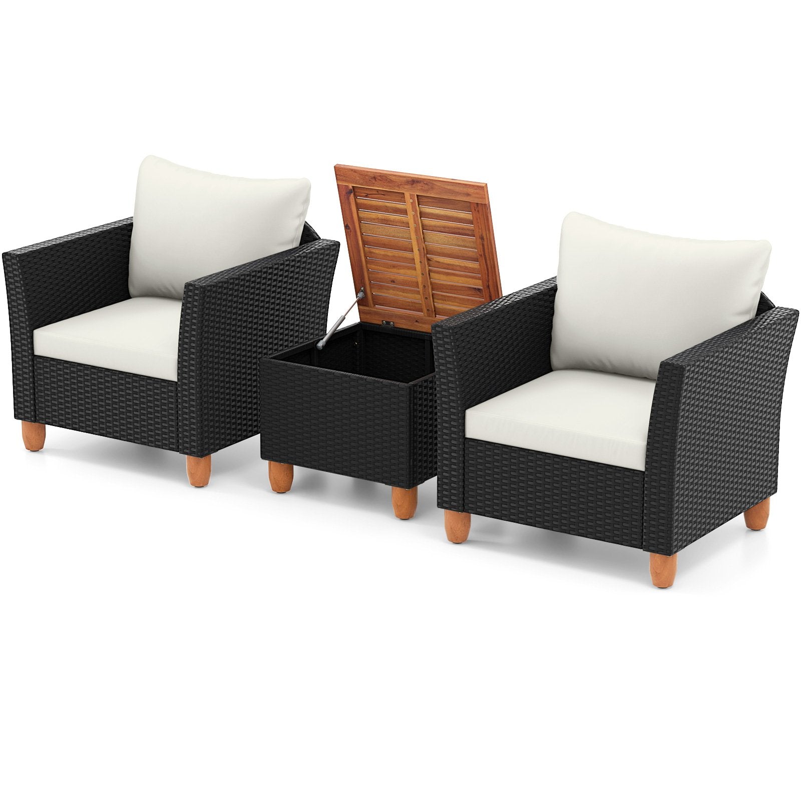 3 Pieces Outdoor Patio Rattan Furniture Set-Black
