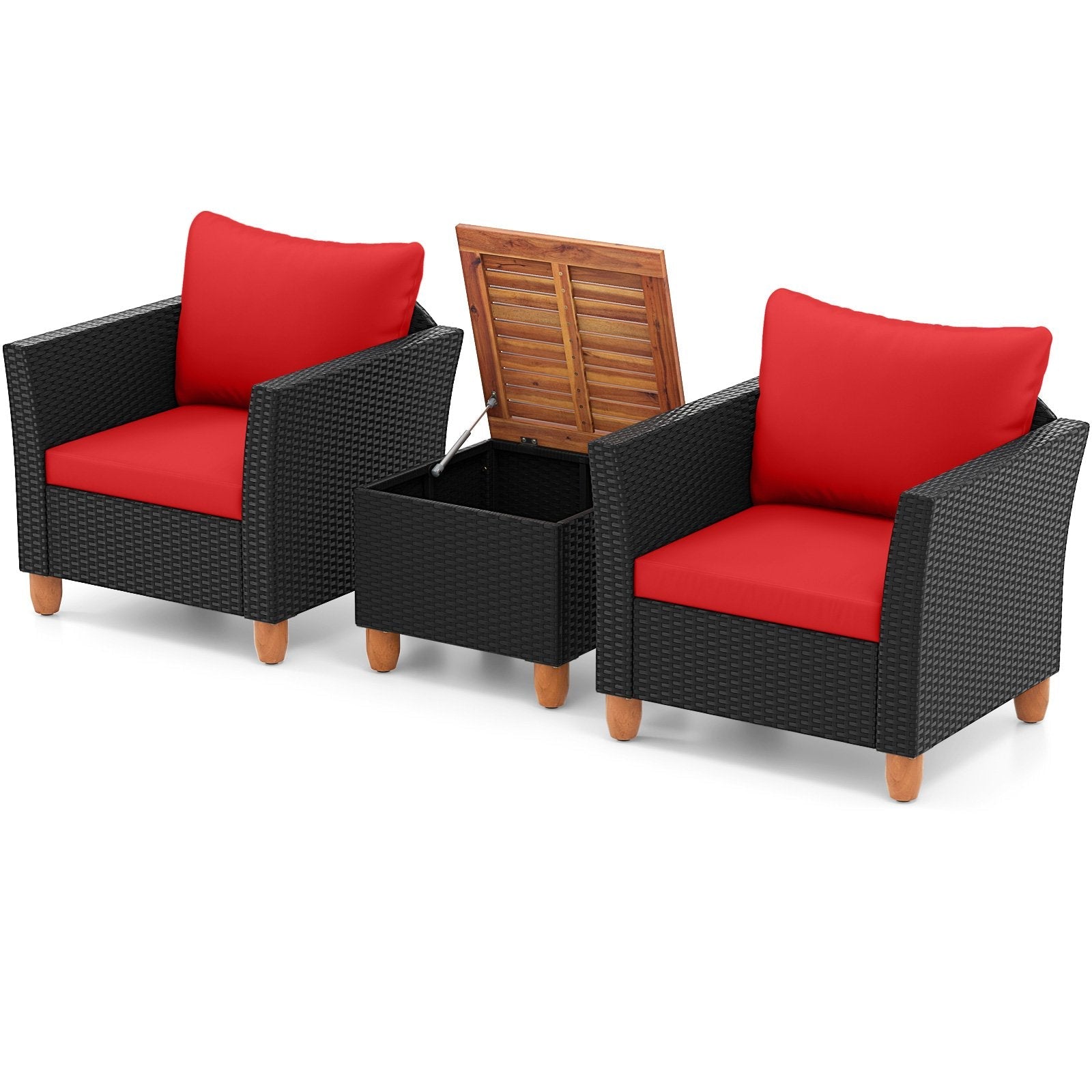 3 Pieces Outdoor Patio Rattan Furniture Set-Black