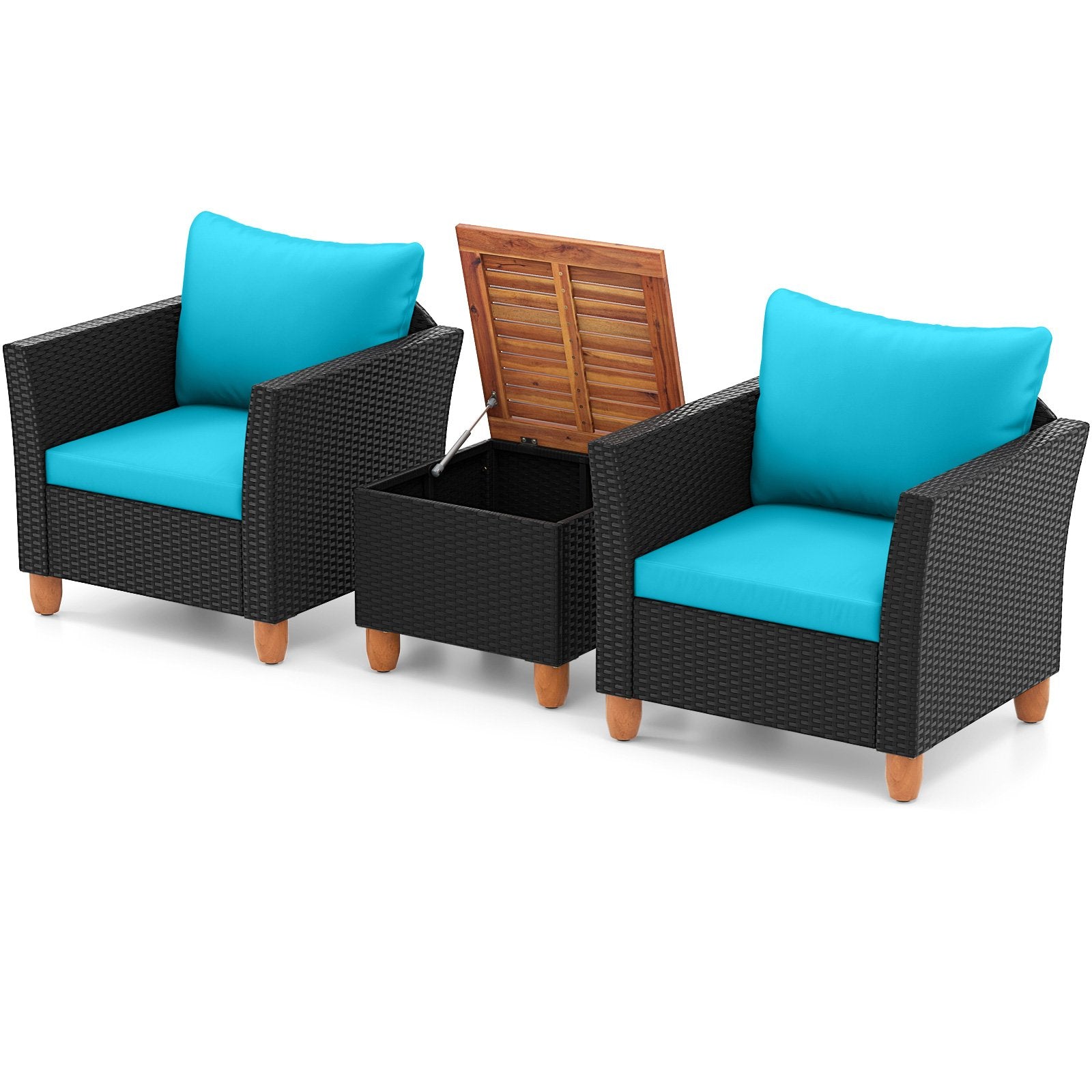 3 Pieces Outdoor Patio Rattan Furniture Set-Black