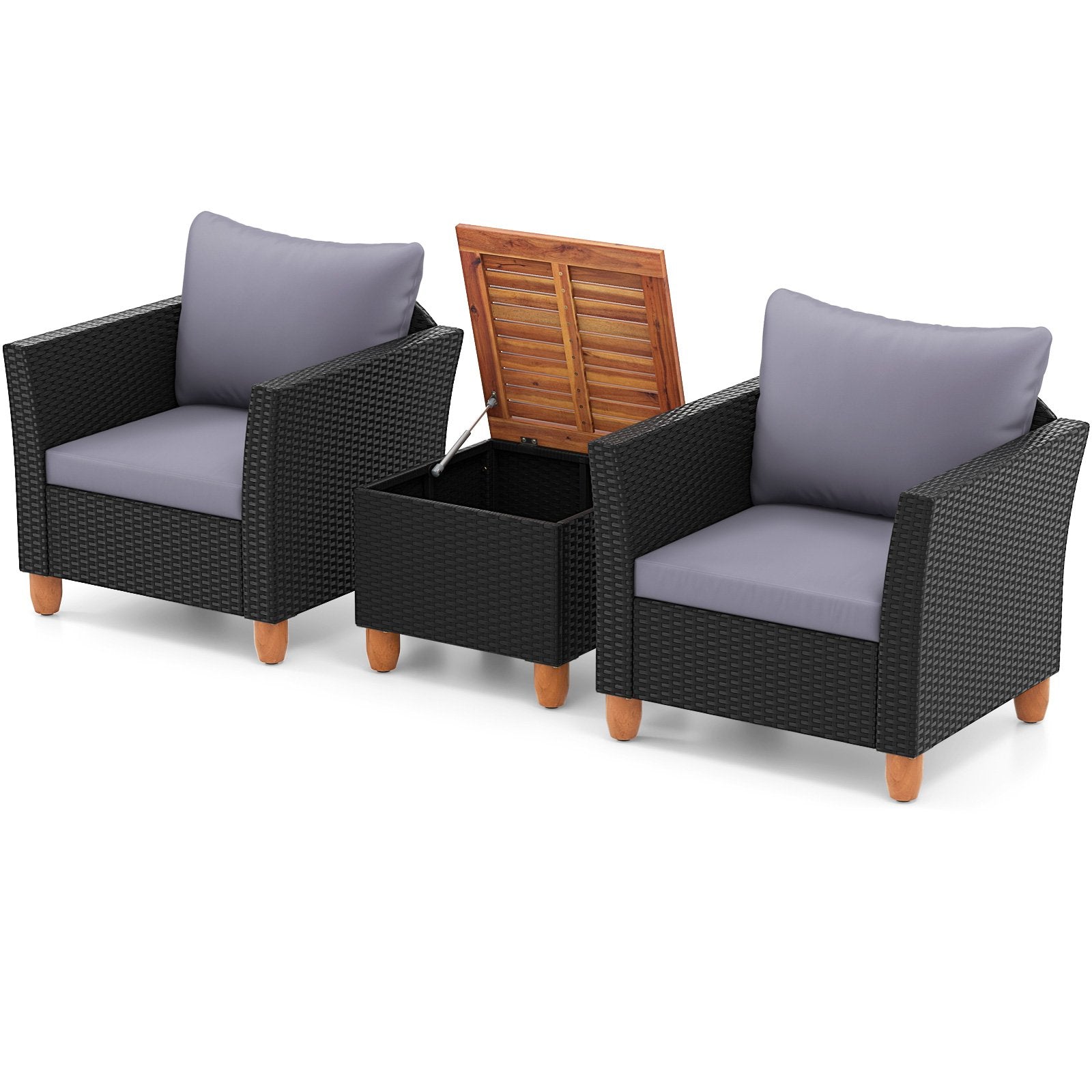 3 Pieces Outdoor Patio Rattan Furniture Set-Black