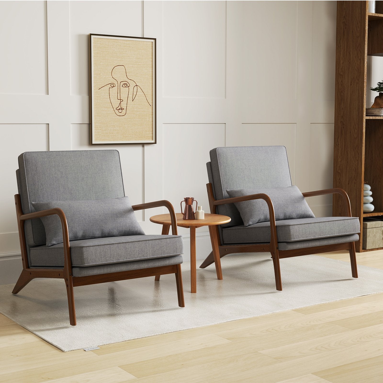 Modern Accent Chair with Rubber Wood Armrests and Removable Back-Beige