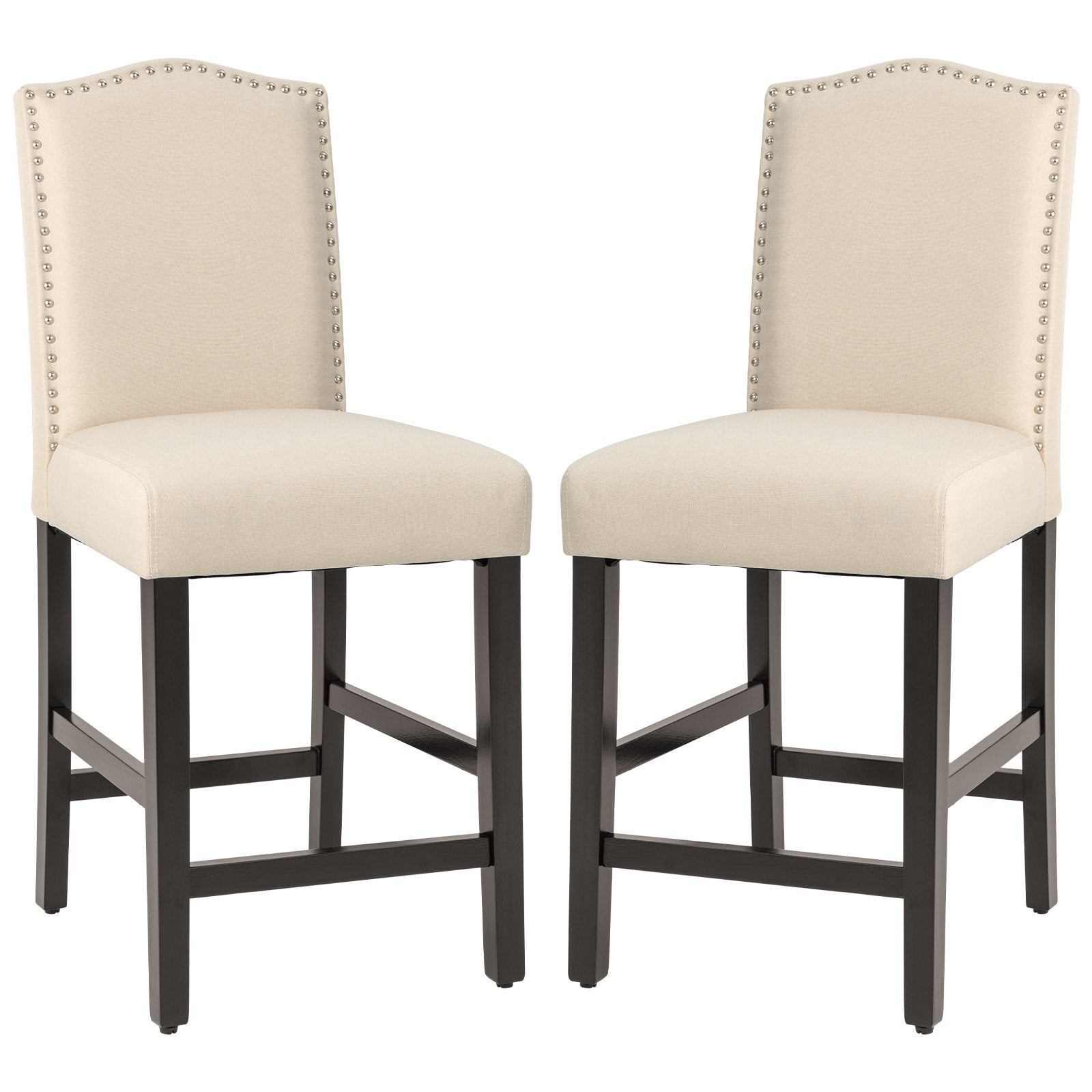 2 Pcs Fabric Nail Head Counter Height Dining Side Chairs Set-Beige