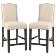 2 Pcs Fabric Nail Head Counter Height Dining Side Chairs Set-Beige