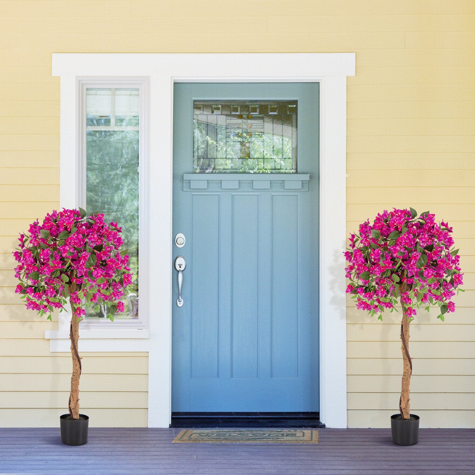 4.5 Feet Artificial Azalea Tree with Cement Pot-Purple