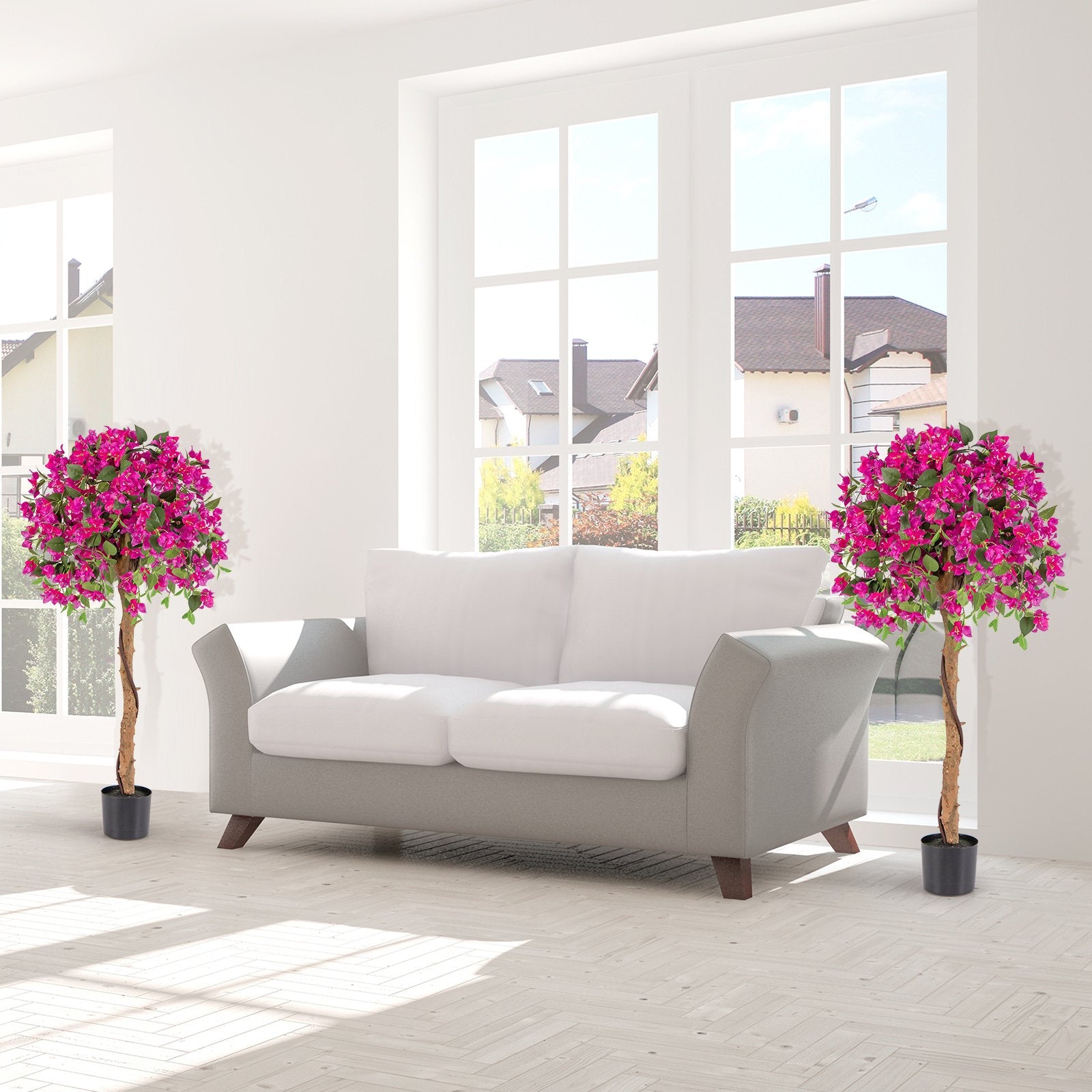 4.5 Feet Artificial Azalea Tree with Cement Pot-Purple