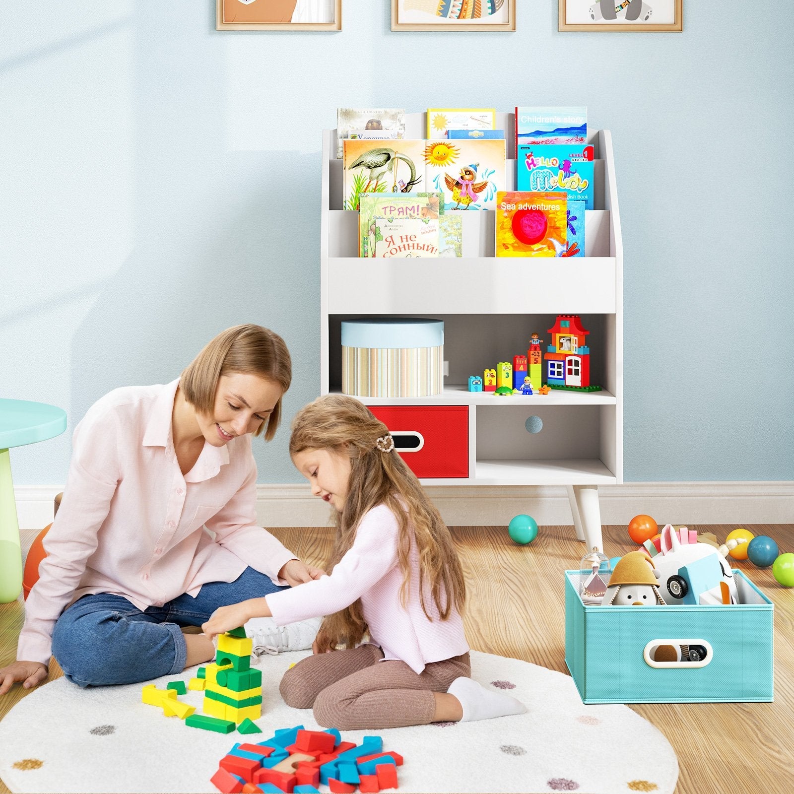 Kids Bookshelf with Open Compartment for Toddlers 3+ Years Old-Gray