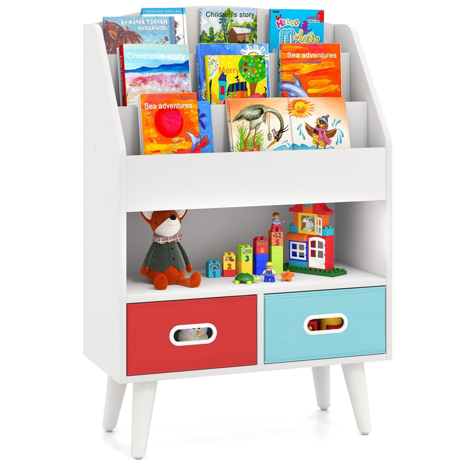 Kids Bookshelf with Open Compartment for Toddlers 3+ Years Old-Gray