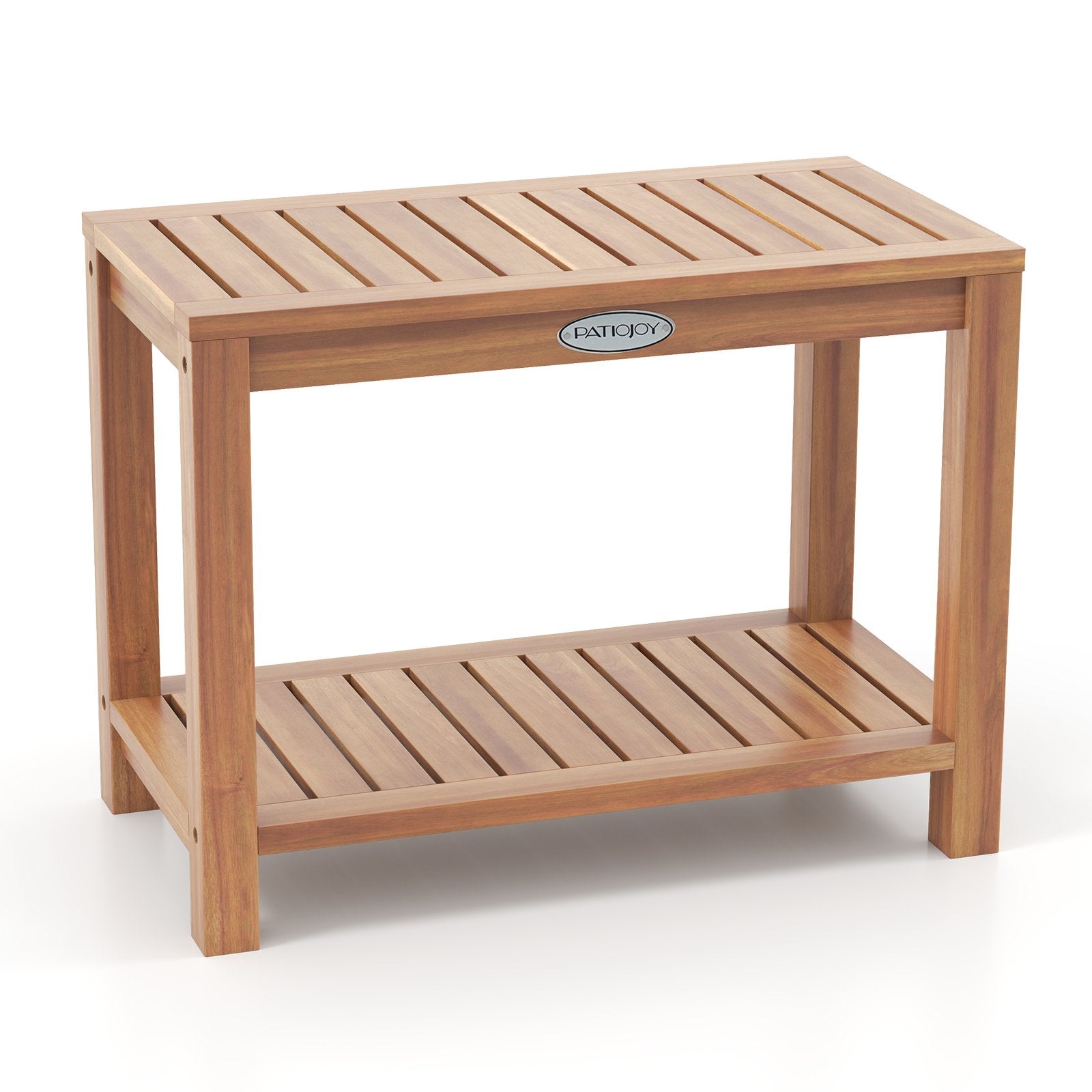 24 Inch Teak Wood Shower Bench Inside Shower Stool with Storage Shelf