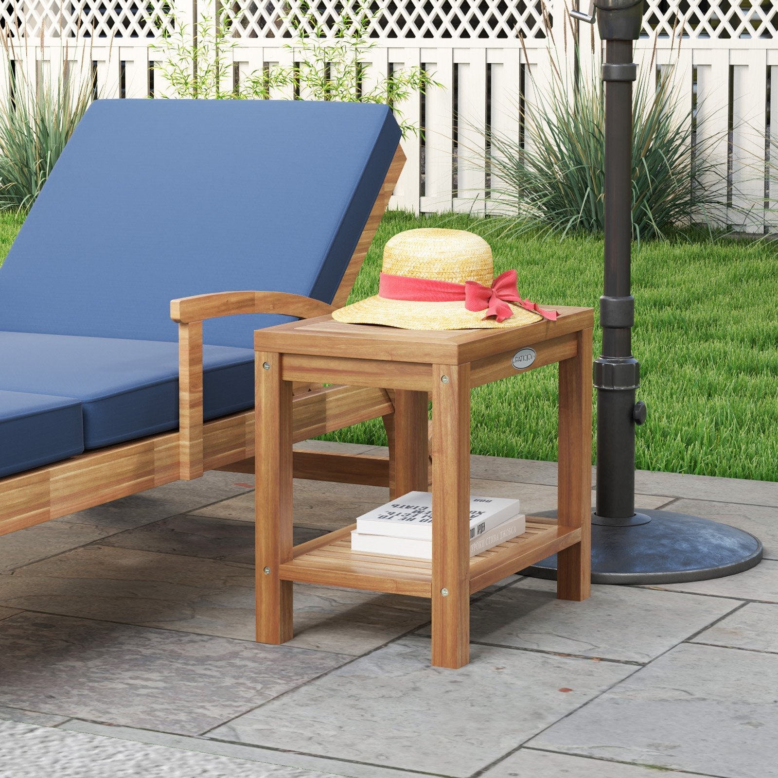 24 Inch Teak Wood Shower Bench Inside Shower Stool with Storage Shelf