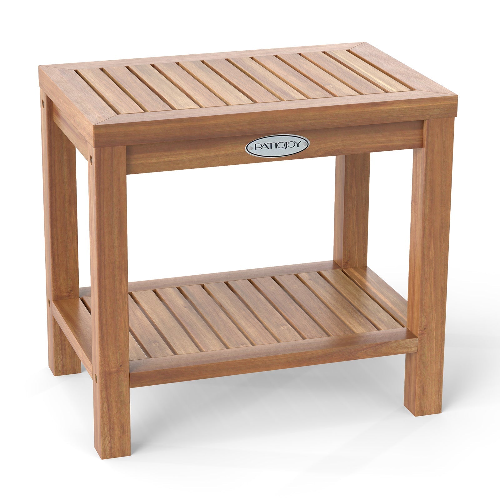 24 Inch Teak Wood Shower Bench Inside Shower Stool with Storage Shelf