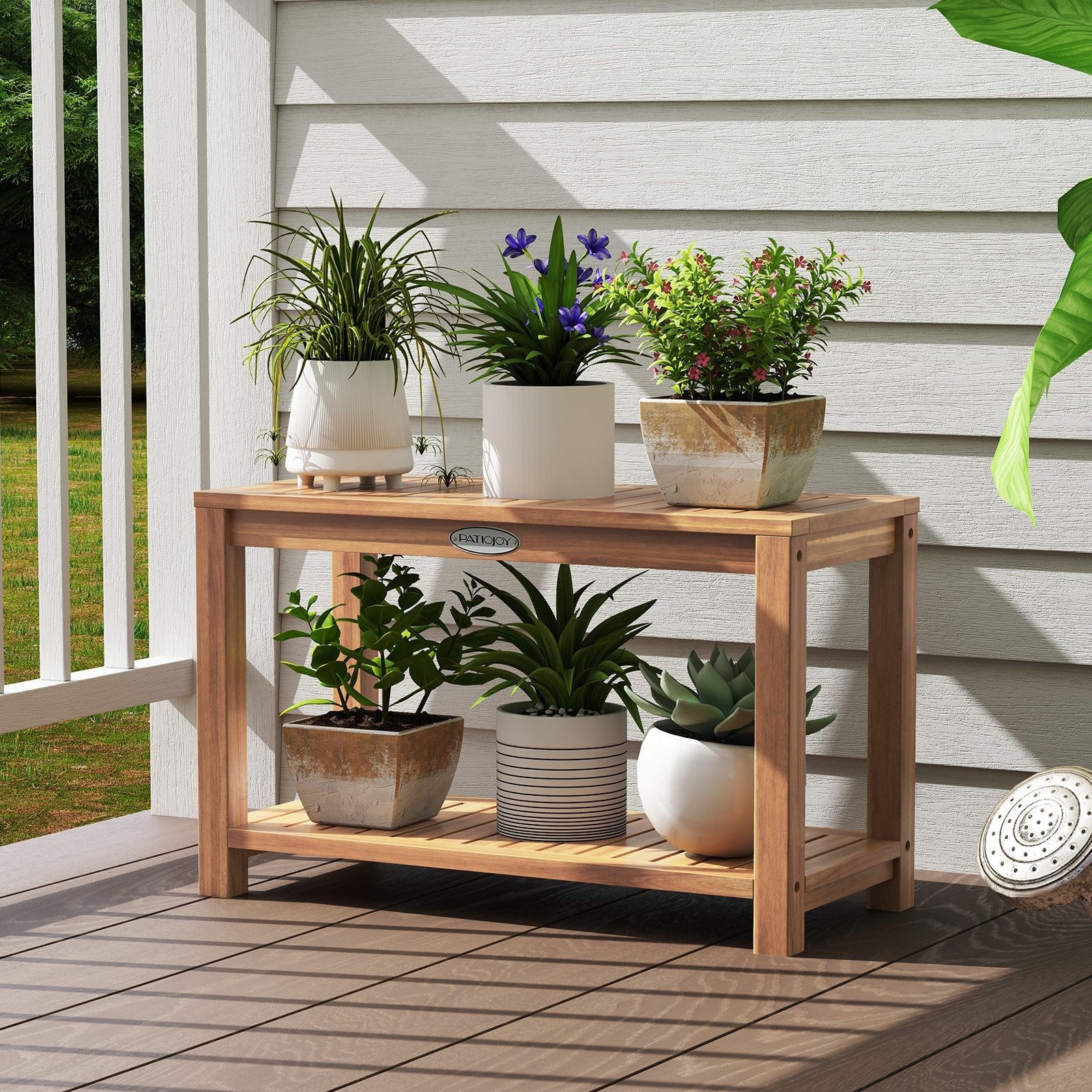 24 Inch Teak Wood Shower Bench Inside Shower Stool with Storage Shelf