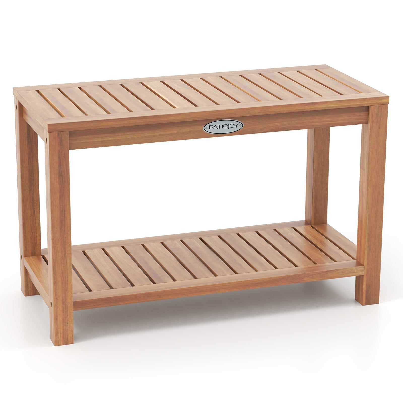 24 Inch Teak Wood Shower Bench Inside Shower Stool with Storage Shelf