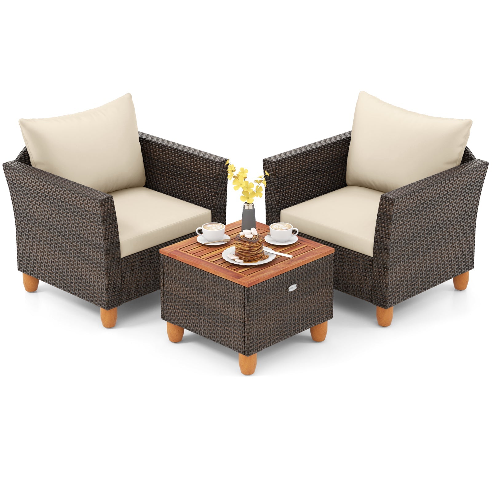 3 Pieces Patio Rattan Bistro Furniture Set-Black