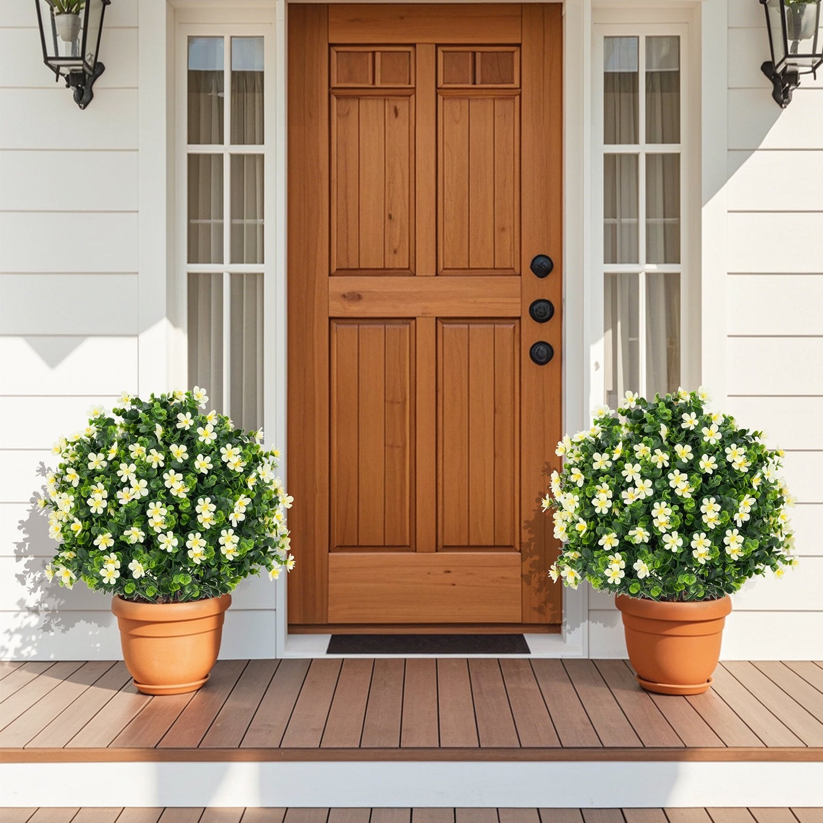 2 Pack Artificial Boxwood Topiary Ball Tree Faux Shrub Bushes with Flowers-Purple