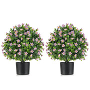 2 Pack Artificial Boxwood Topiary Ball Tree Faux Shrub Bushes with Flowers-Purple