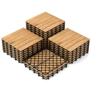 30 PCS Interlocking Deck Tiles 12 x 12 Inch Acacia Wood Patio Tiles with Straight Slats-Natural