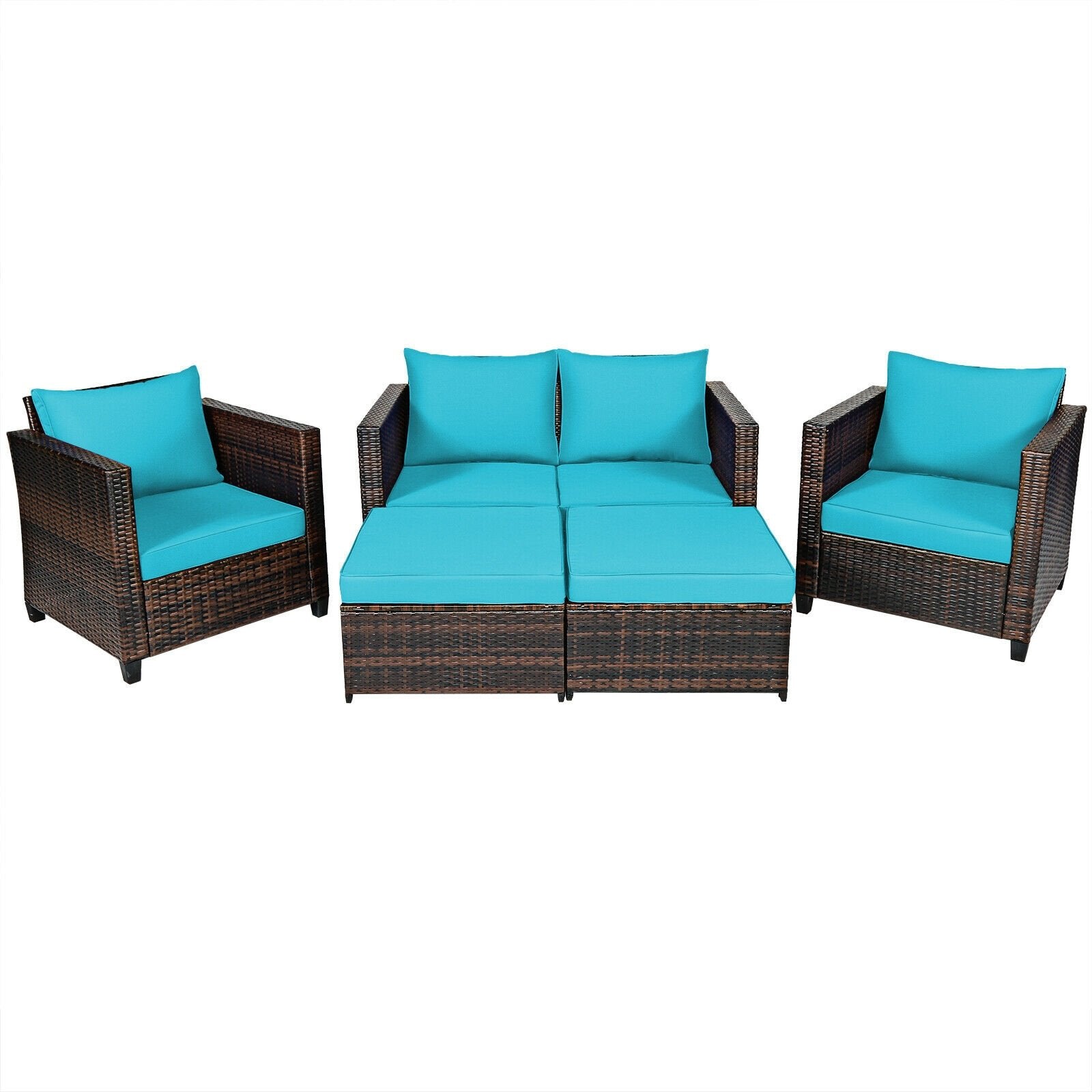 5 Pieces Patio Cushioned Rattan Furniture Set-Black