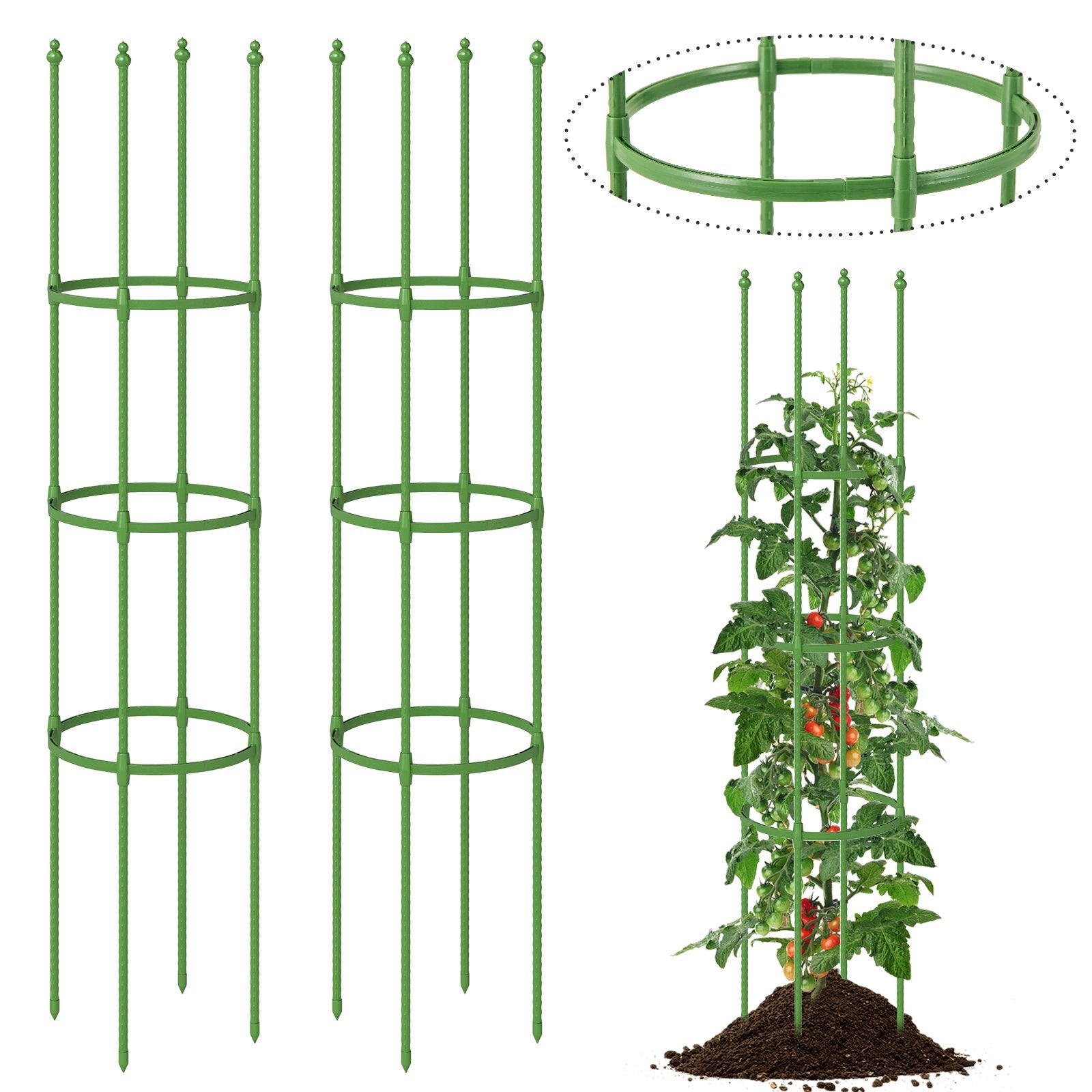 2-Pack Garden Trellis Tomato Cage with Adjustable Height-Green