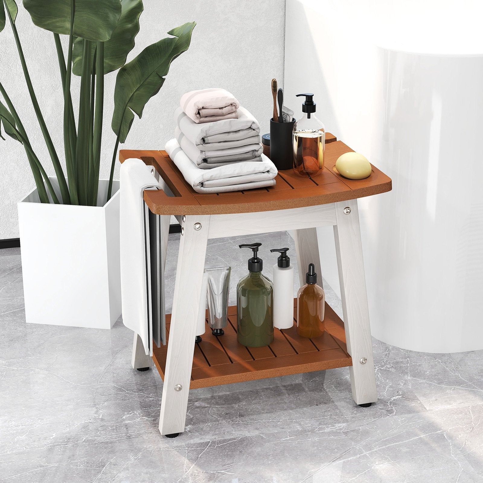 HIPS Shower Bench Seat with Handle Shower Head-Black