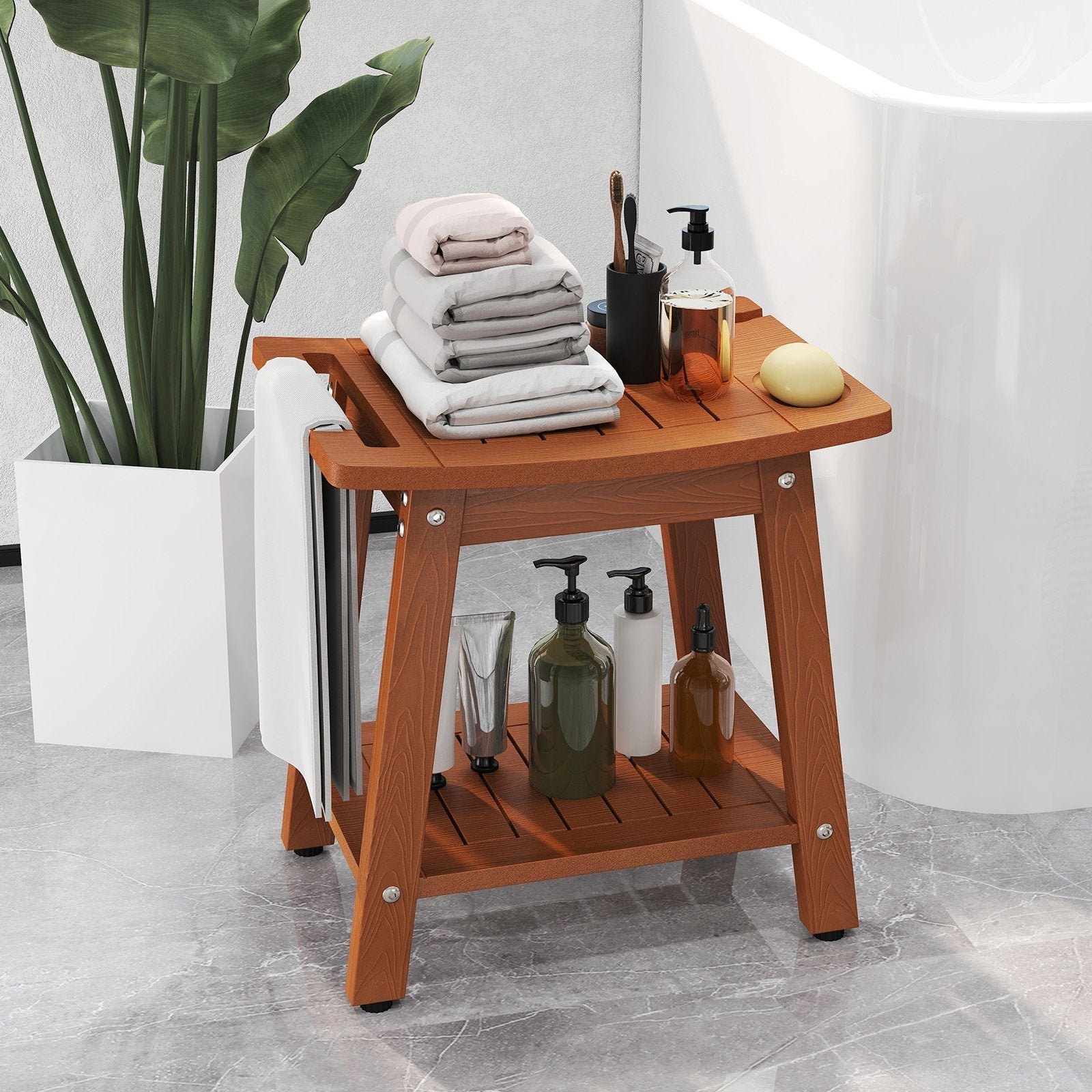 HIPS Shower Bench Seat with Handle Shower Head-Black