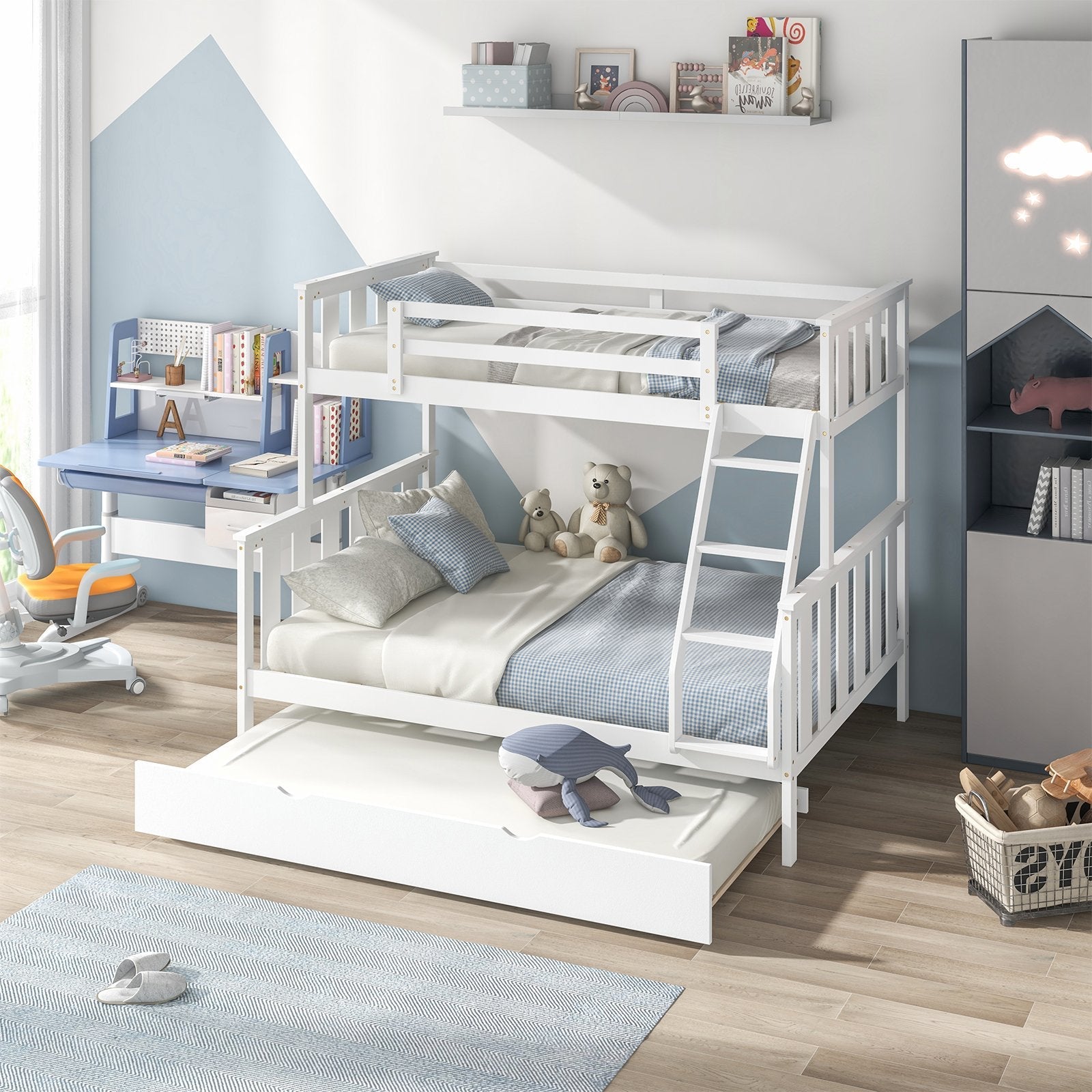 3-in-1 Twin Over Full Bunk Bed with Trundle and Ladder-Espresso
