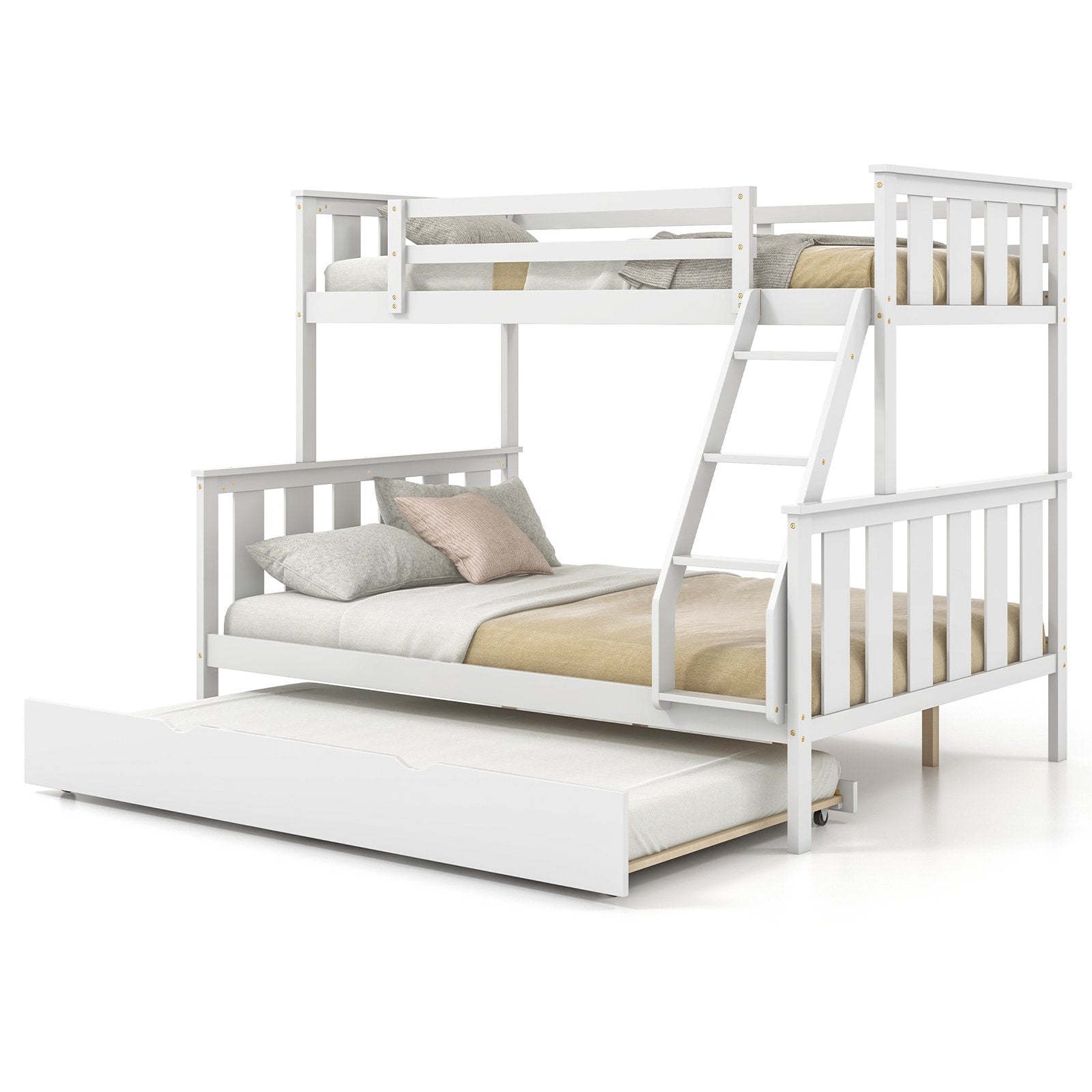 3-in-1 Twin Over Full Bunk Bed with Trundle and Ladder-Espresso